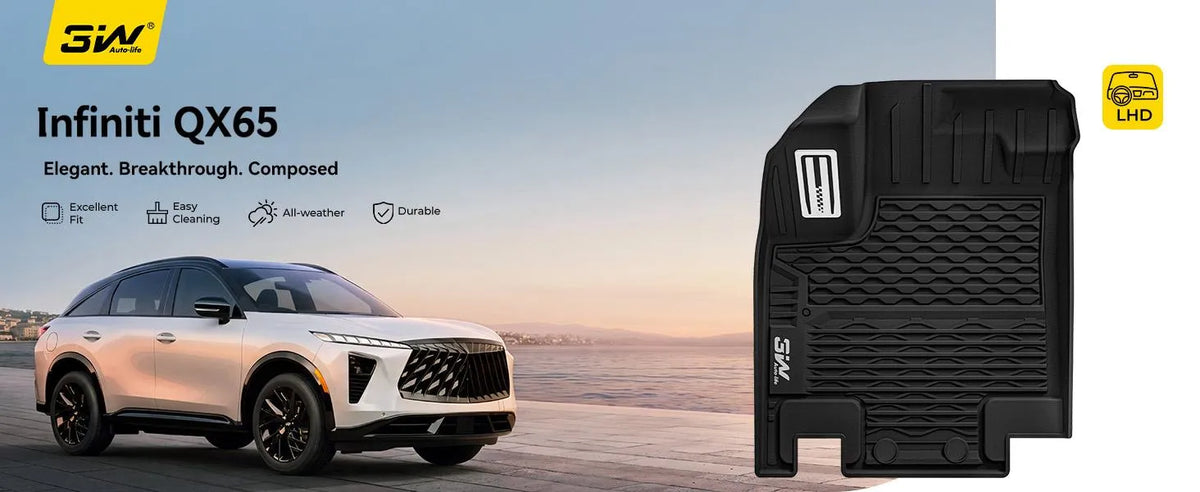 Floor Mats for Infiniti QX65, All Weather TPE Custom Fit Floor Liners, TPE Easy Clean Durable 1st-2nd Row Car Mats Car Accessories, with Metal Pedals,Black