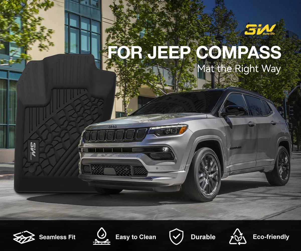 3W Jeep Compass 2017-2024 Custom Floor Mats TPE Material & All-Weather ...