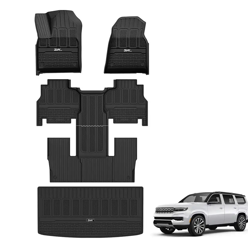 3W Jeep Grand Wagoneer 2022-2024 Custom 8 seat Floor Mat Trunk Mat TPE Material & All-Weather Protection Vehicles & Parts 3Wliners 2022-2024 8 Seat Grand Wagoneer 2022-2024 1st&2nd&3rd Row+Trunk Mat