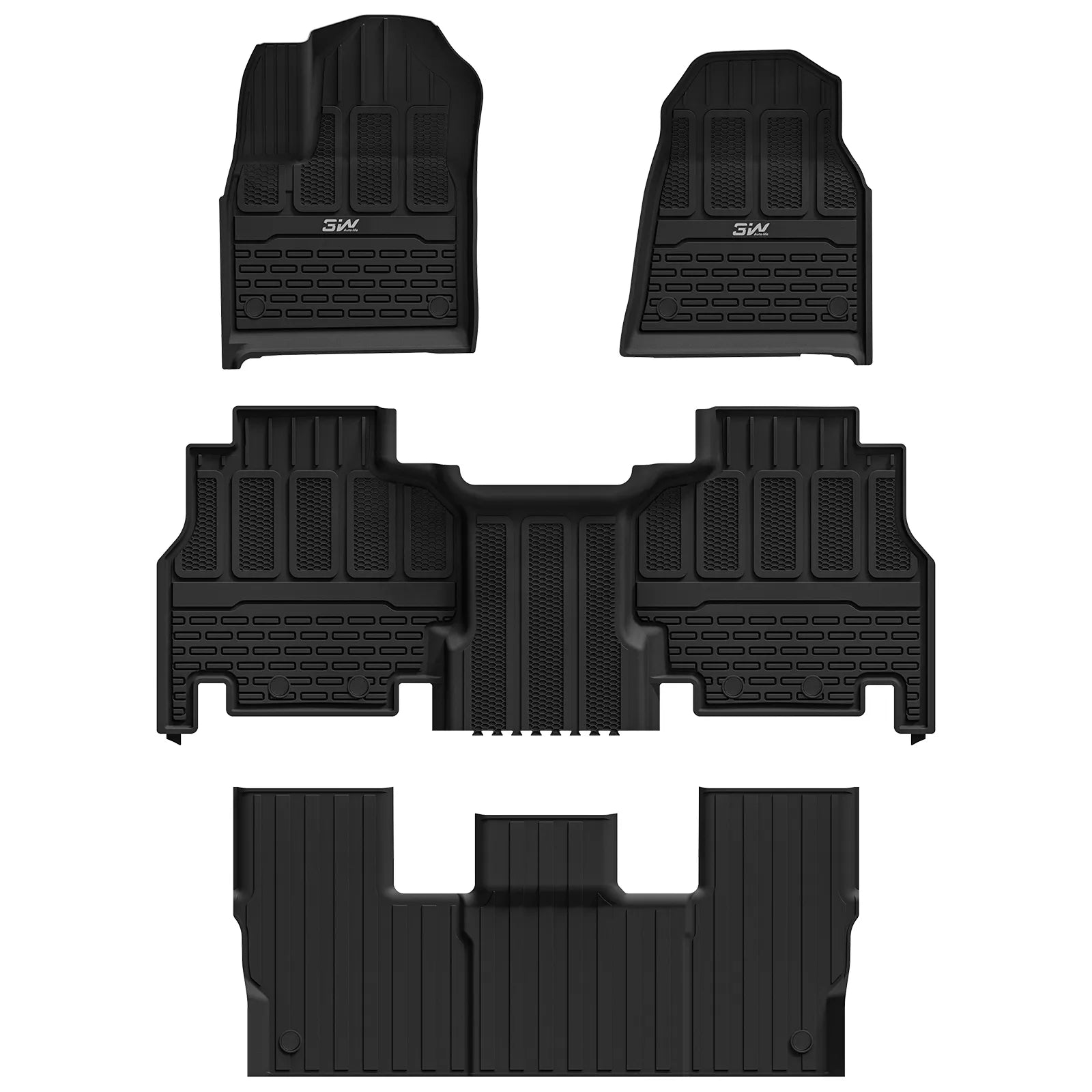 3W Floor Mats Fit for Jeep Grand Wagoneer/Grand Wagoneer L 2022-2025 2026 8 seat (Not Fit for 7 seat), All Weather TPE Floor Liner for 1-3 Rows Full Set Car Mats Black