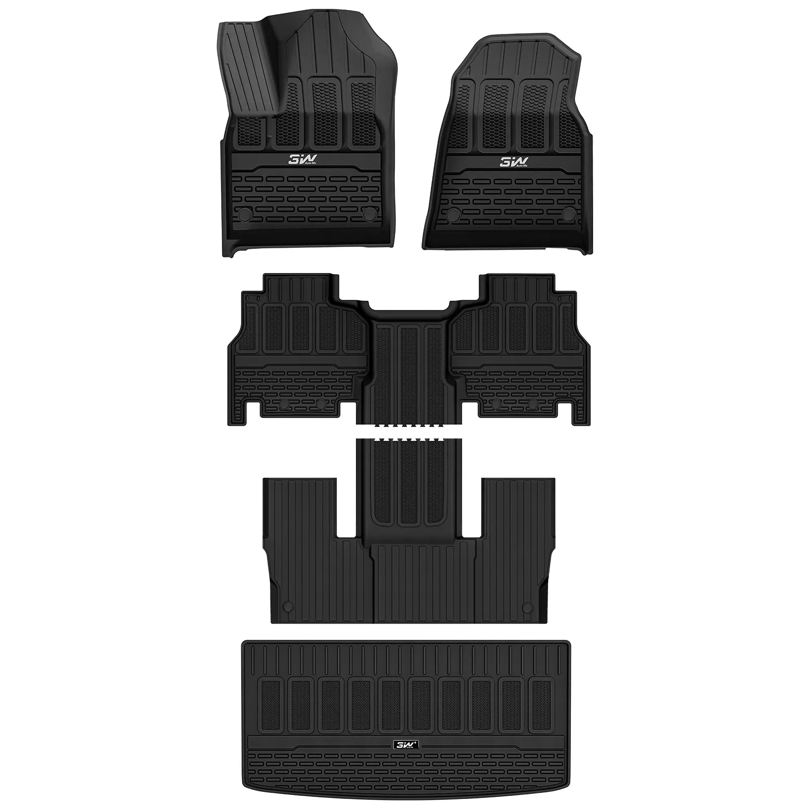 3W Floor Mats & Cargo Liner for Jeep Wagoneer 2022-2026 7-Seat (NOT for 8-Seat/L/S)， with 2nd Row Bench Seat All Weather Protection TPE Full Set Automotive Mat Car Floor Liners Accessories, Black