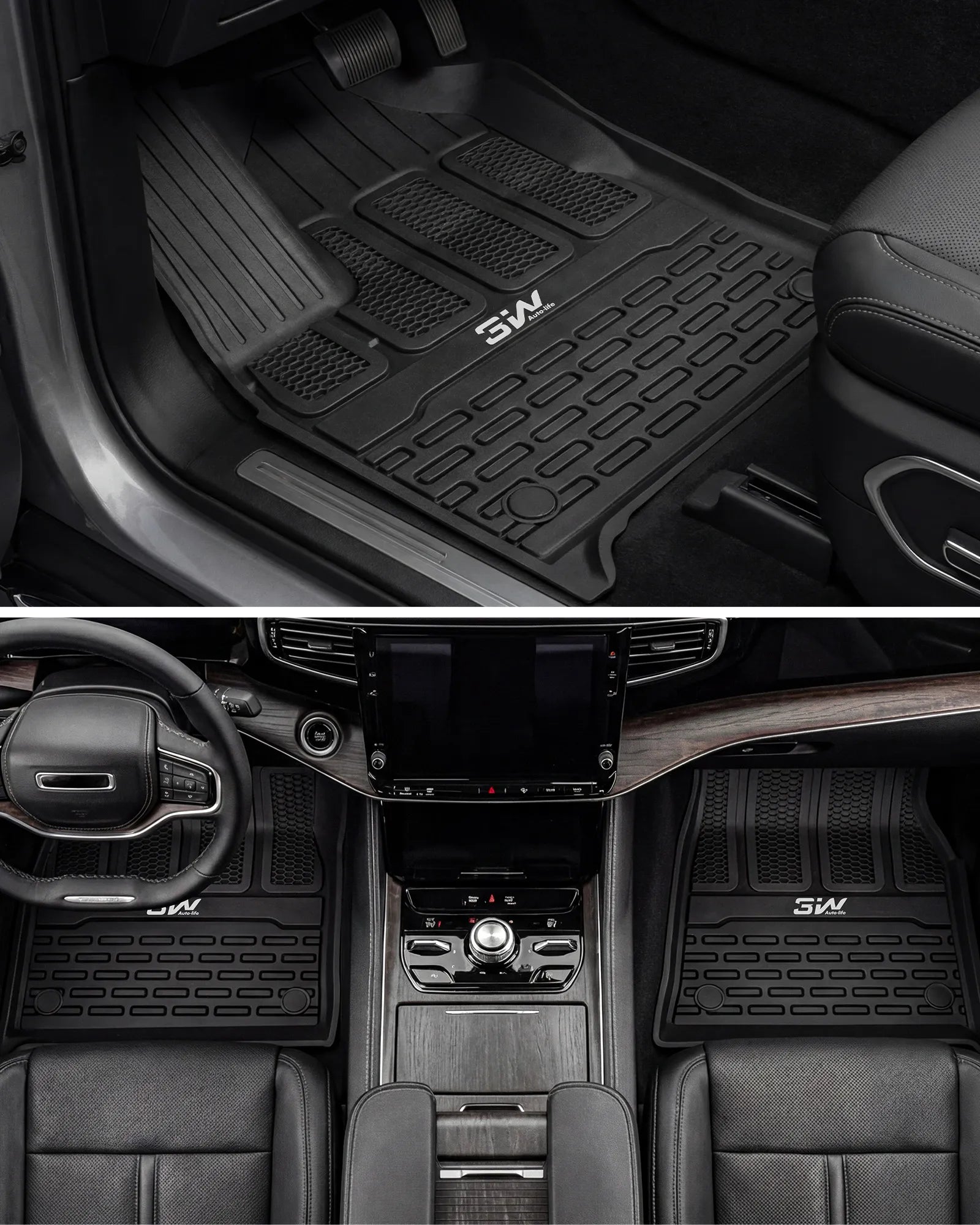 3W Floor Mats & Cargo Liner for Jeep Wagoneer 2022-2026 7-Seat (NOT for 8-Seat/L/S)， with 2nd Row Bench Seat All Weather Protection TPE Full Set Automotive Mat Car Floor Liners Accessories, Black