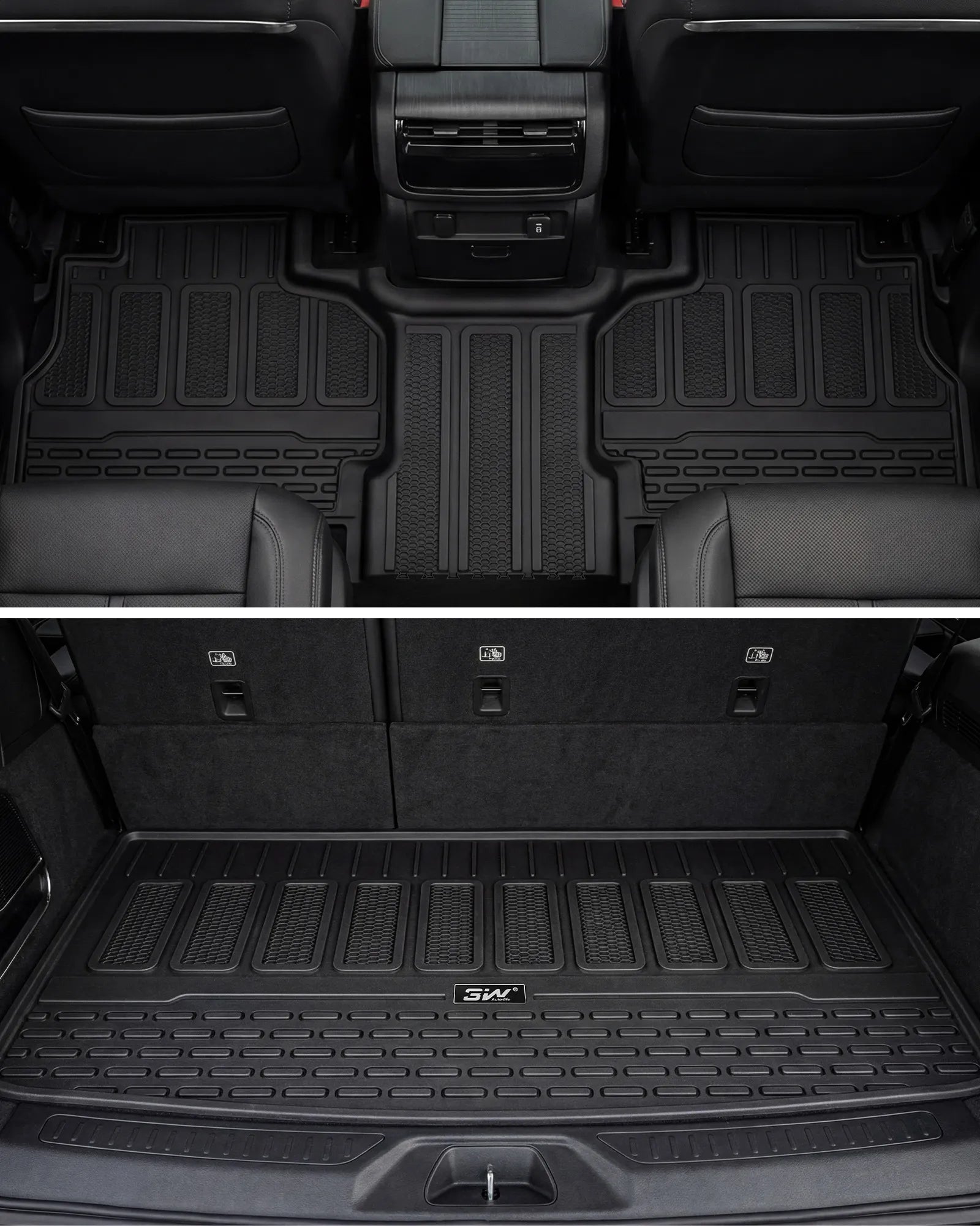 3W Floor Mats & Cargo Liner for Jeep Wagoneer 2022-2026 7-Seat (NOT for 8-Seat/L/S)， with 2nd Row Bench Seat All Weather Protection TPE Full Set Automotive Mat Car Floor Liners Accessories, Black