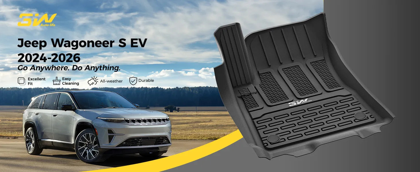 3W Floor Mats & Seat Back Mats & Cargo Liner for 2024-2026 Jeep Wagoneer S EV, All Weather TPE Custom Fit Set Car Floor Mats, Jeep Wagoneer S EV Full Set Floor Mats Accessories, Black