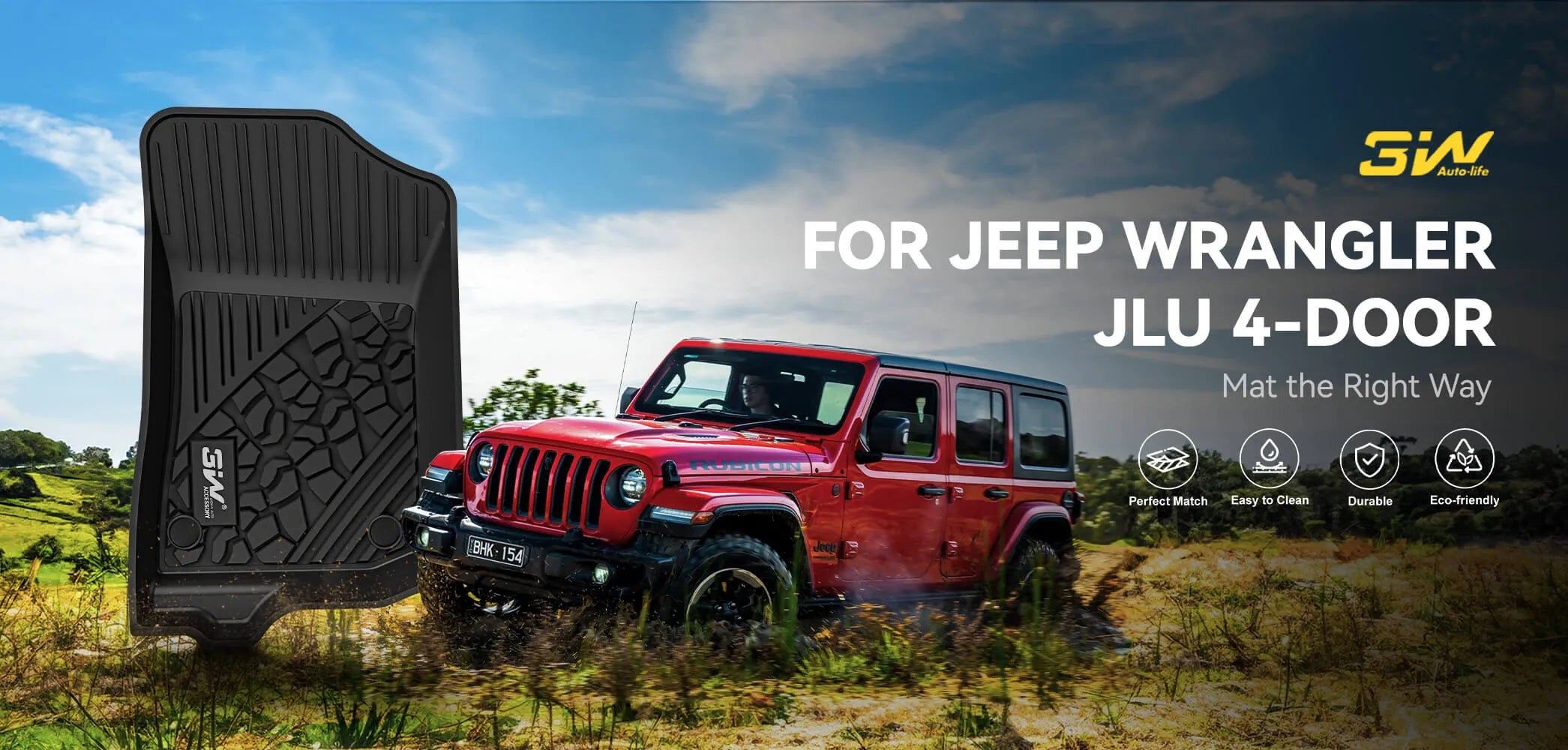 Wrangler Rugs 3W Jeep Wrangler JLU Custom Floor Mats or Trunk Mat 2018-2024 Unlimite