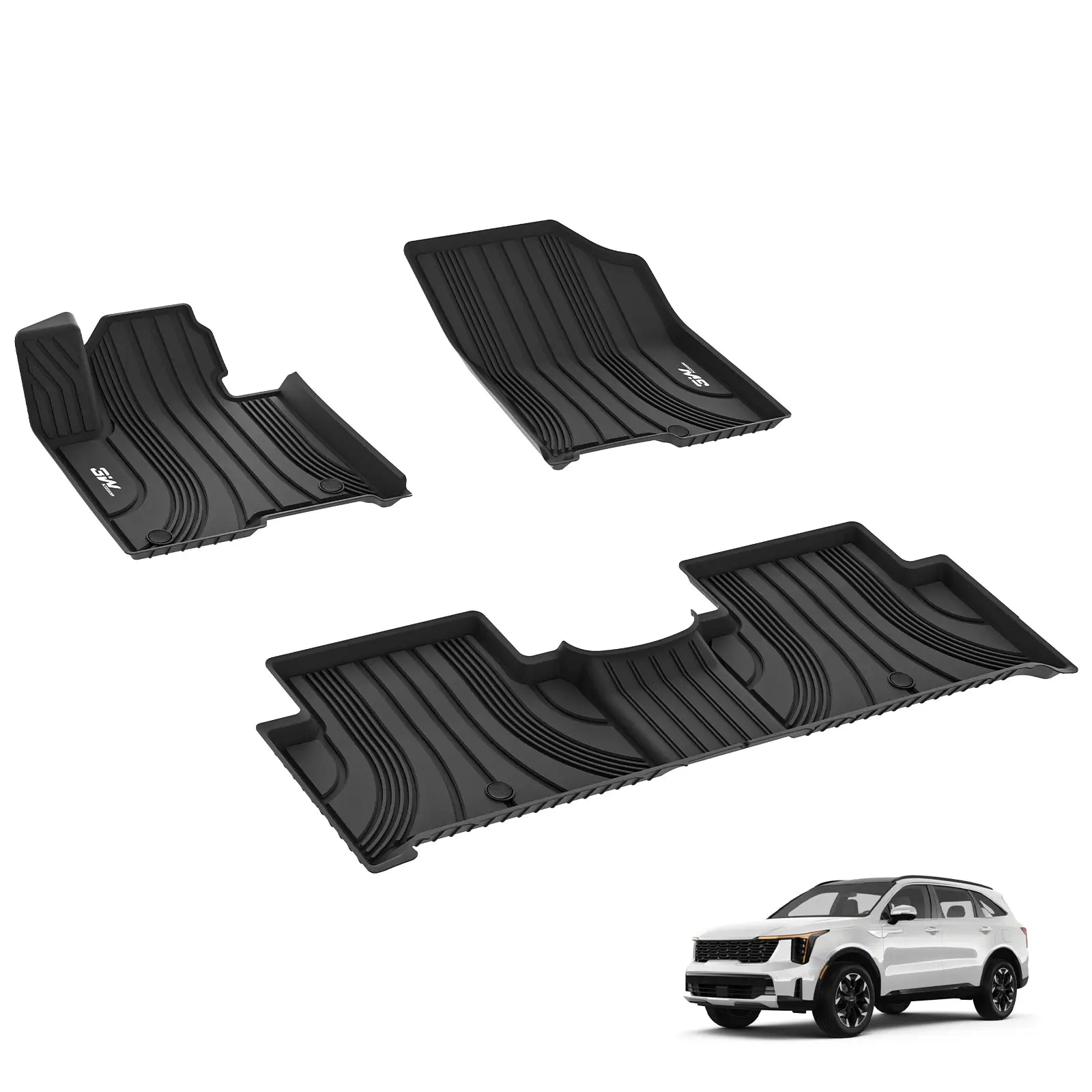 3W Kia Sorento 2021-2024 (Not fit Hybrid) Custom Floor Mats TPE Material & All-Weather Protection  3Wliners   