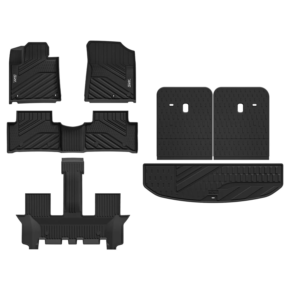 Car Mats & Cargo Liner & Seat Back Protector Set for Kia Sorento 6/7 Seat, All Weather TPE Custom Fit Floor Liners Set, TPE Easy Clean Durable Mats, Car Accessories, Black