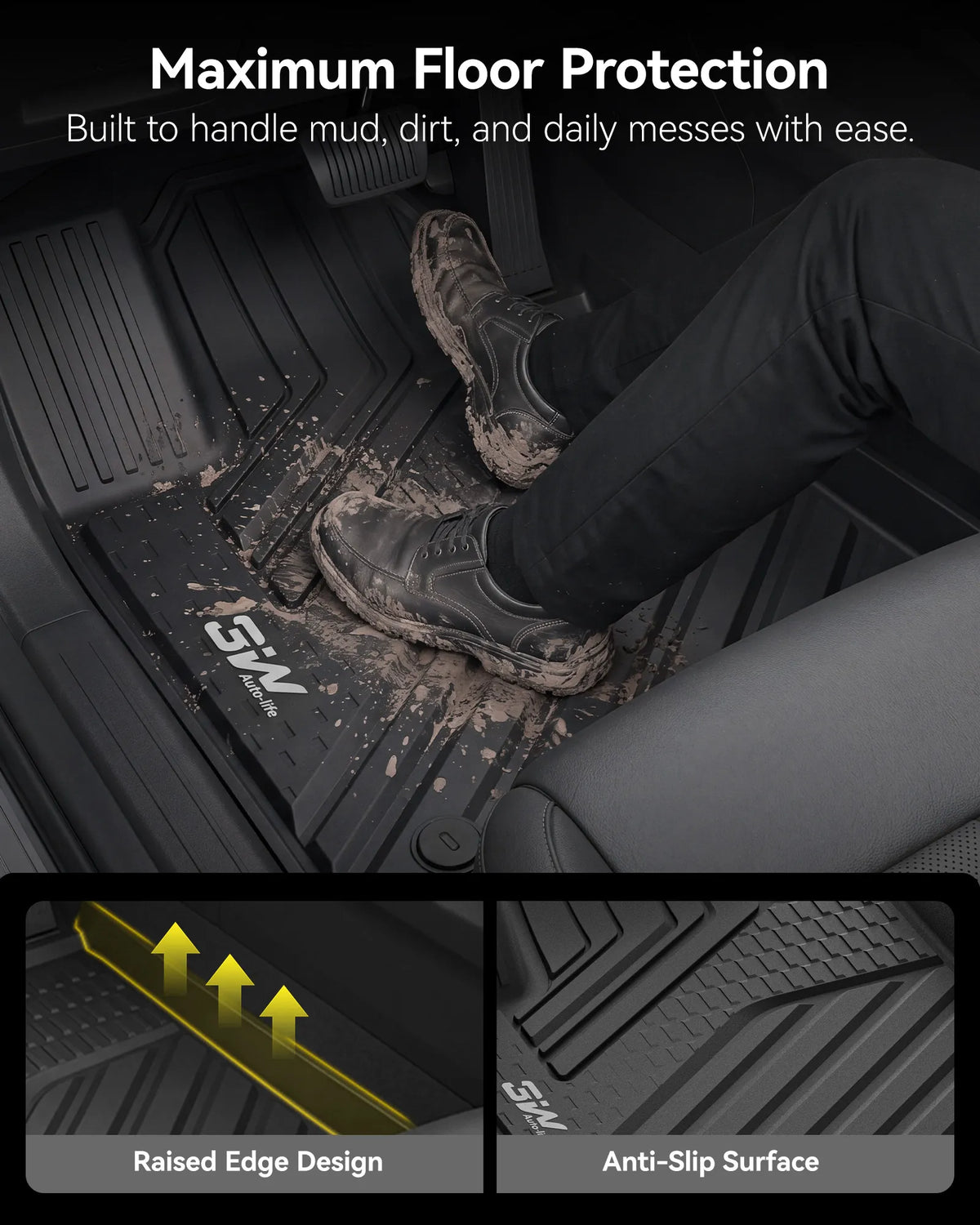 Car Mats & Cargo Liner & Seat Back Protector Set for Kia Sorento 6/7 Seat, All Weather TPE Custom Fit Floor Liners Set, TPE Easy Clean Durable Mats, Car Accessories, Black