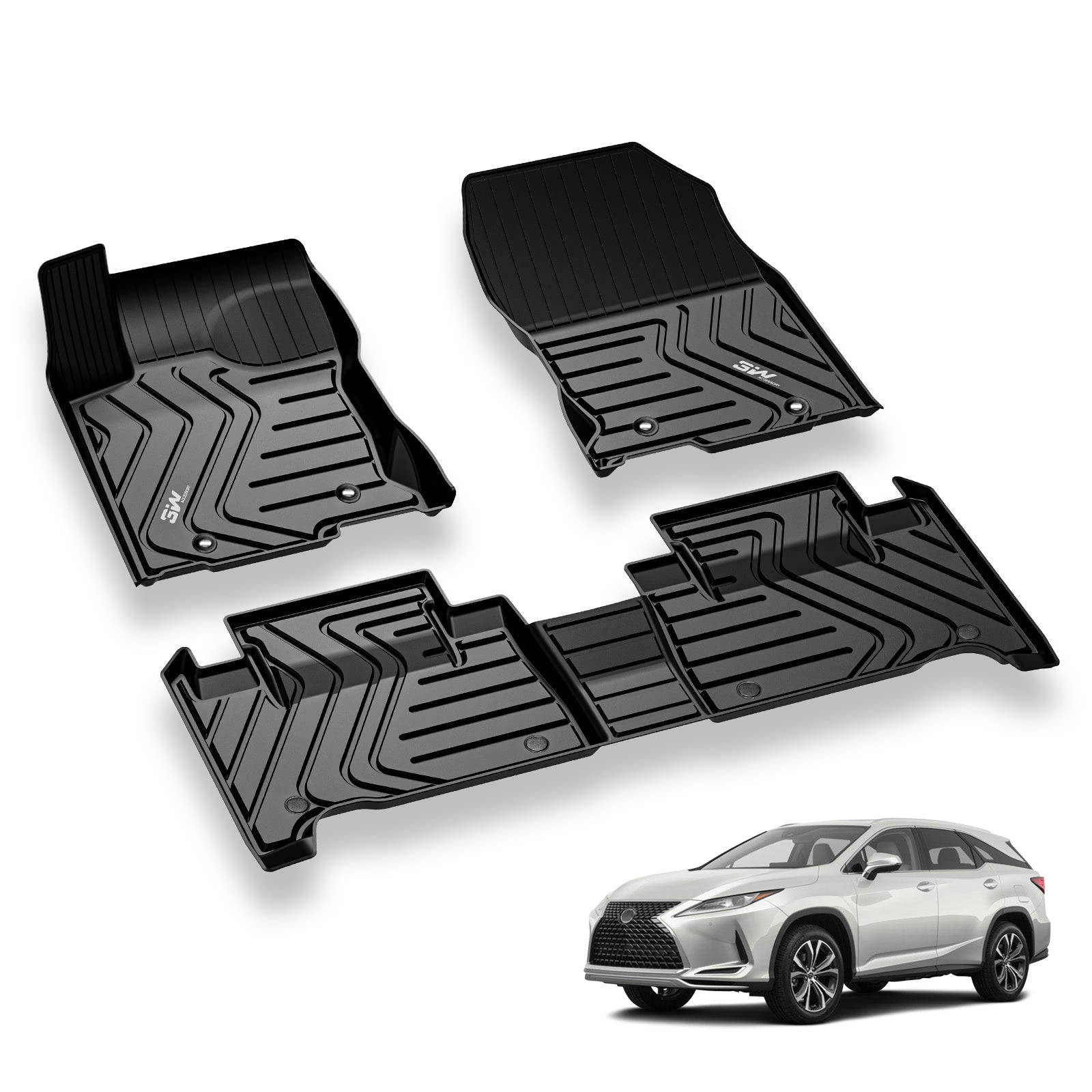 3W Lexus RX 2016-2022 (RX350/RX450h) / 2018-2022 RXL (RX350L/450hL) Custom Floor Mats TPE Material & All-Weather Protection Vehicles & Parts 3Wliners 2016-2022 RX 2016-2022 1st&2nd Row Mats