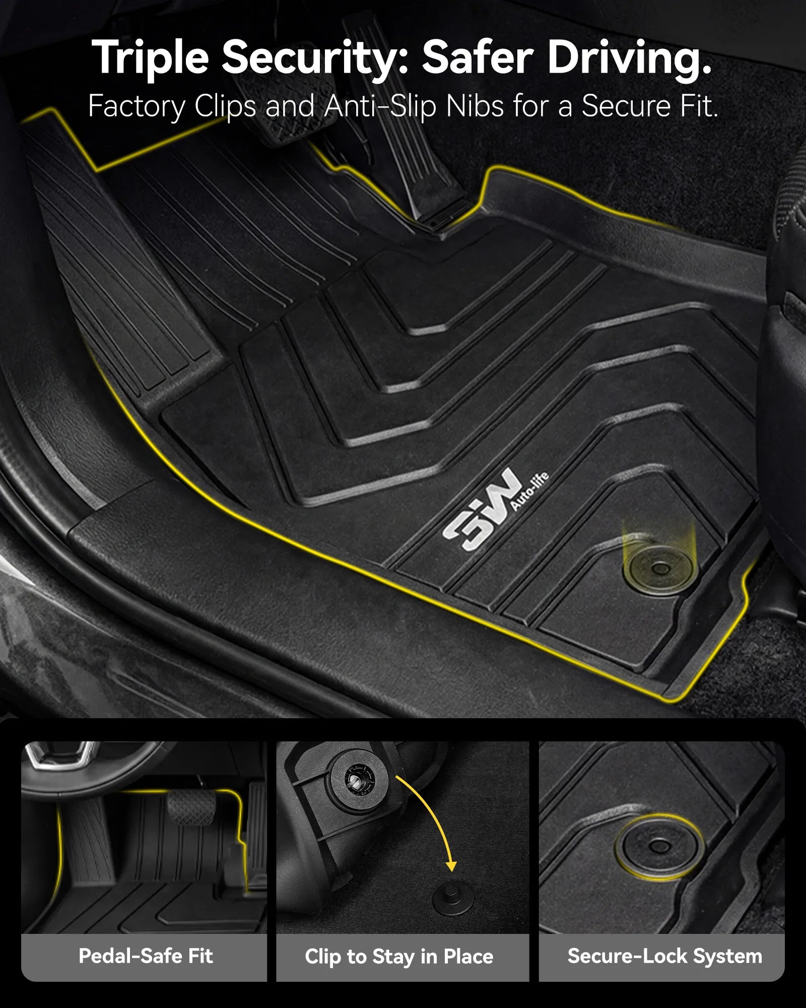 3W Floor Mats & Backrest Mats & Cargo Mats for Mazda CX-90/CX-90 Gas & PHEV 2024-2026 8 Seats with 2nd Row Bucket Seats, All Weather TPE Custom Fit Floor Liners Accessories, Black