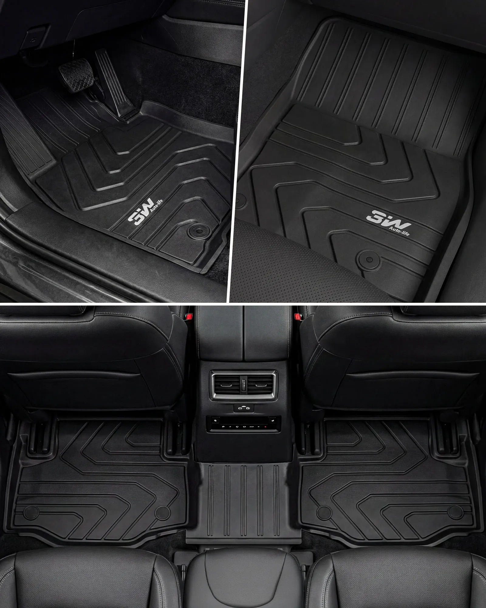3W Floor Mats & Backrest Mats & Cargo Mats for Mazda CX-90/CX-90 Gas & PHEV 2024-2026 8 Seats with 2nd Row Bucket Seats, All Weather TPE Custom Fit Floor Liners Accessories, Black