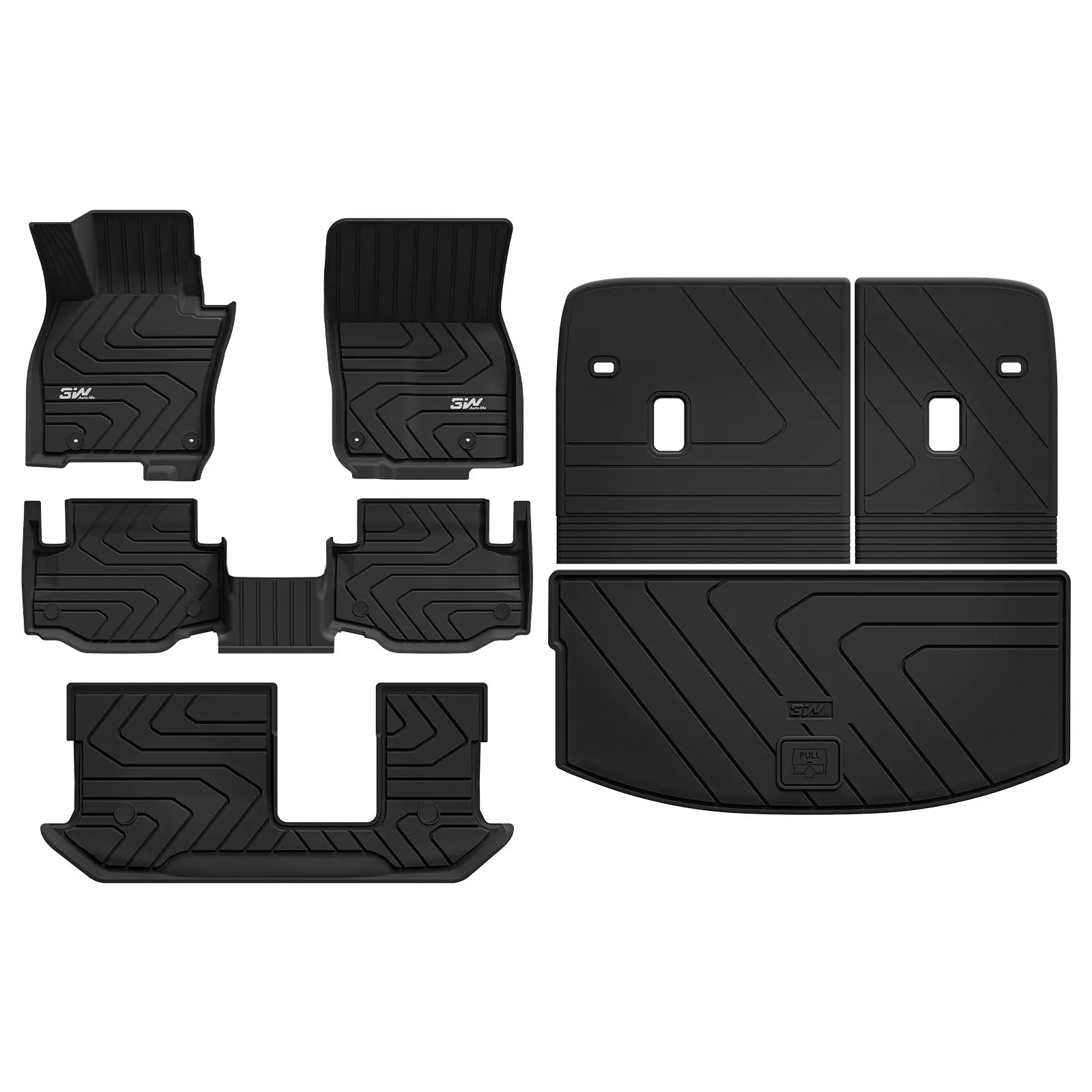 3W Floor Mats & Backrest Mats & Cargo Mats for Mazda CX-90/CX-90 Gas & PHEV 2024-2026 8 Seats with 2nd Row Bucket Seats, All Weather TPE Custom Fit Floor Liners Accessories, Black