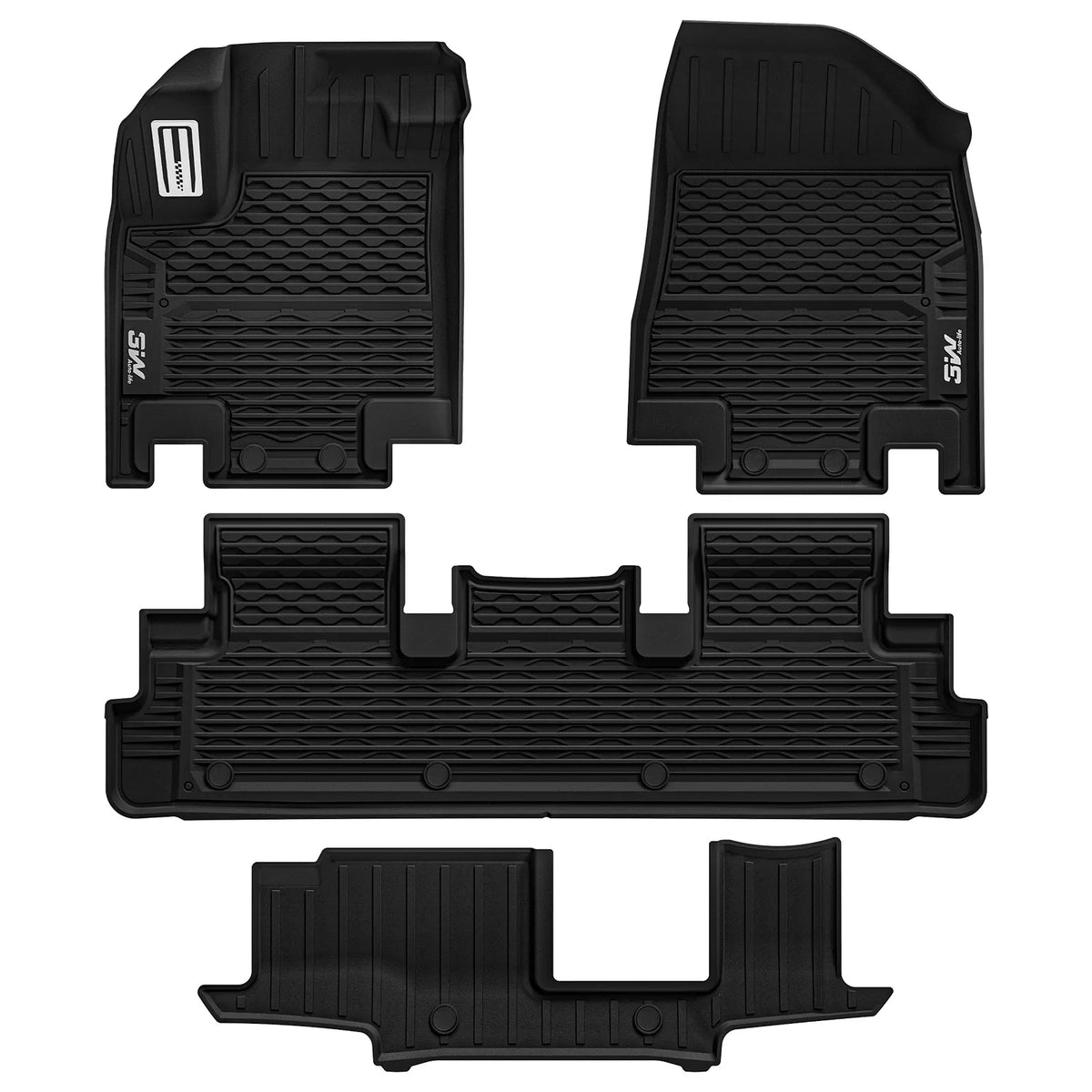 Custom Car Mats for Pathfinder 8-Seat / Infiniti QX60 7-Seat Custom Fit TPE Mat 1-3 Row Mats with Aluminum Accents Easy to Clean All Weather Protection Black