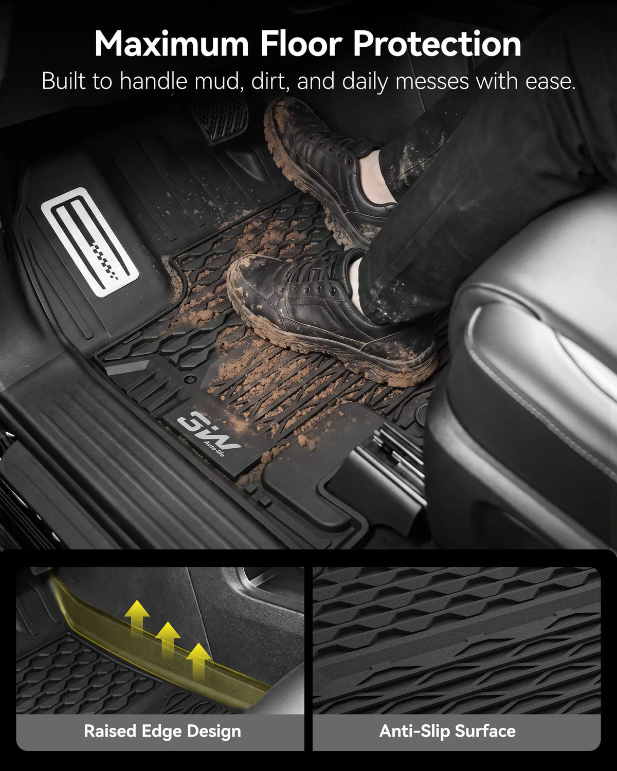 Custom Car Mats for Pathfinder 8-Seat / Infiniti QX60 7-Seat Custom Fit TPE Mat 1-3 Row Mats with Aluminum Accents Easy to Clean All Weather Protection Black