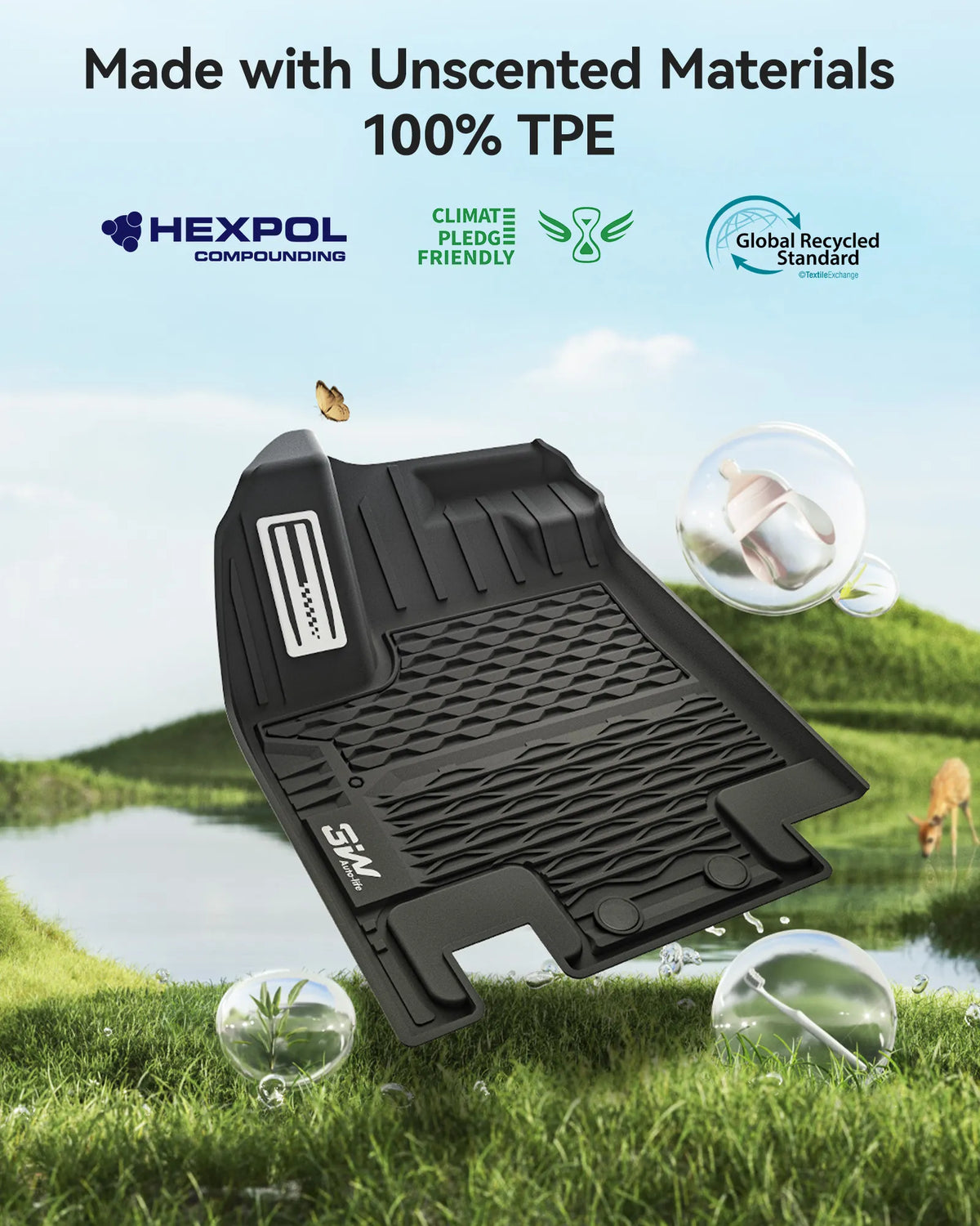 Custom Car Mats for Pathfinder 8-Seat / Infiniti QX60 7-Seat Custom Fit TPE Mat 1-3 Row Mats with Aluminum Accents Easy to Clean All Weather Protection Black