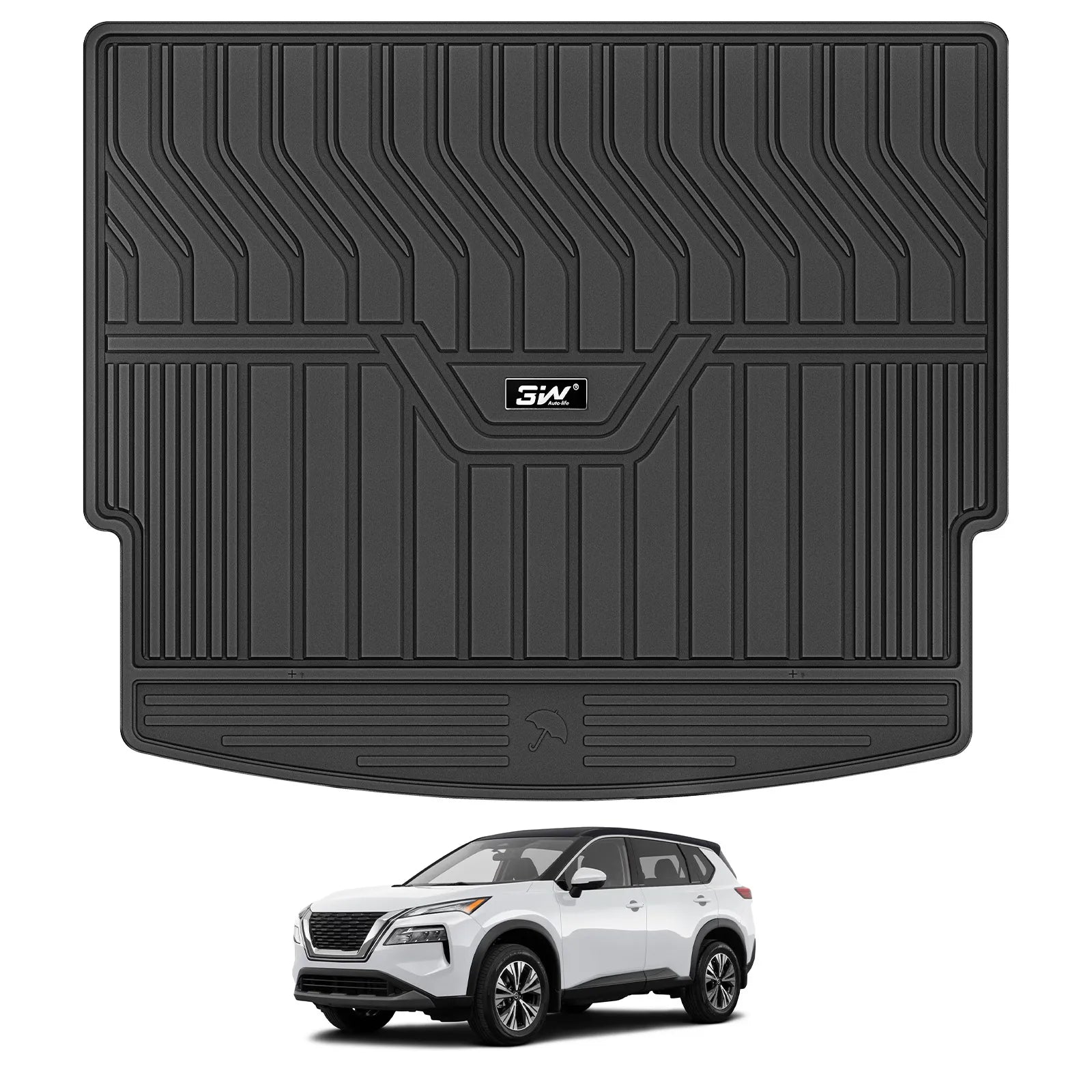 3W Nissan Rogue 2021-2025 (NOT for Sport) Custom Floor Mats TPE Material & All-Weather Protection Vehicles & Parts 3Wliners 2021-2025 Rogue 2021-2025 Trunk Mat