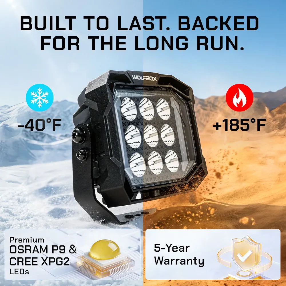 NomadRover 5" off-road LED pod mounted on vehicle A-pillar.