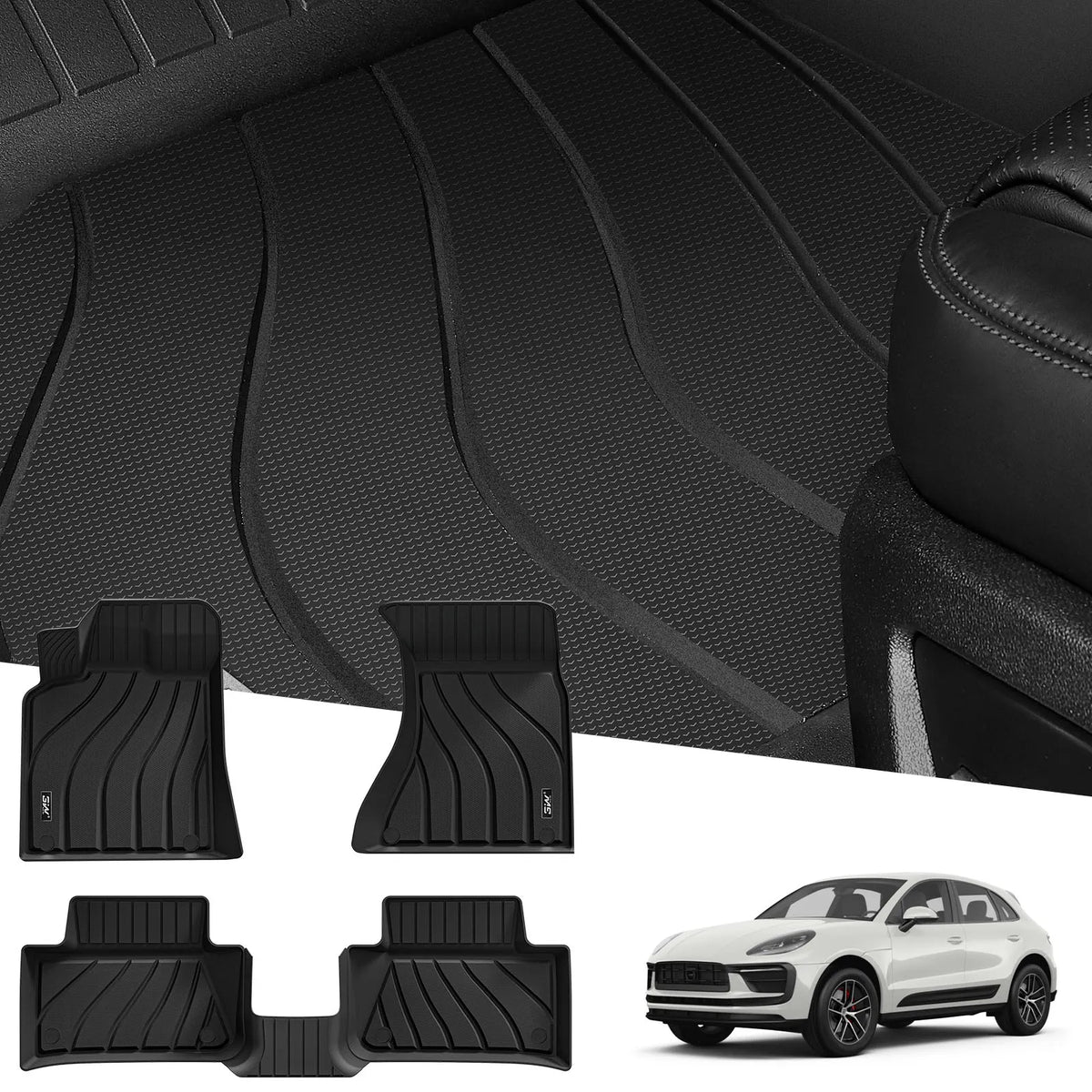 3W Floor Mats for Macan S/Turbo/S Diesel/GTS (Not for EV), Max Surface Coverage, Safety Comes First, Easy Installation, Anti-Slip, Easy To Clean, All Weather, Durable TPE Car Mats