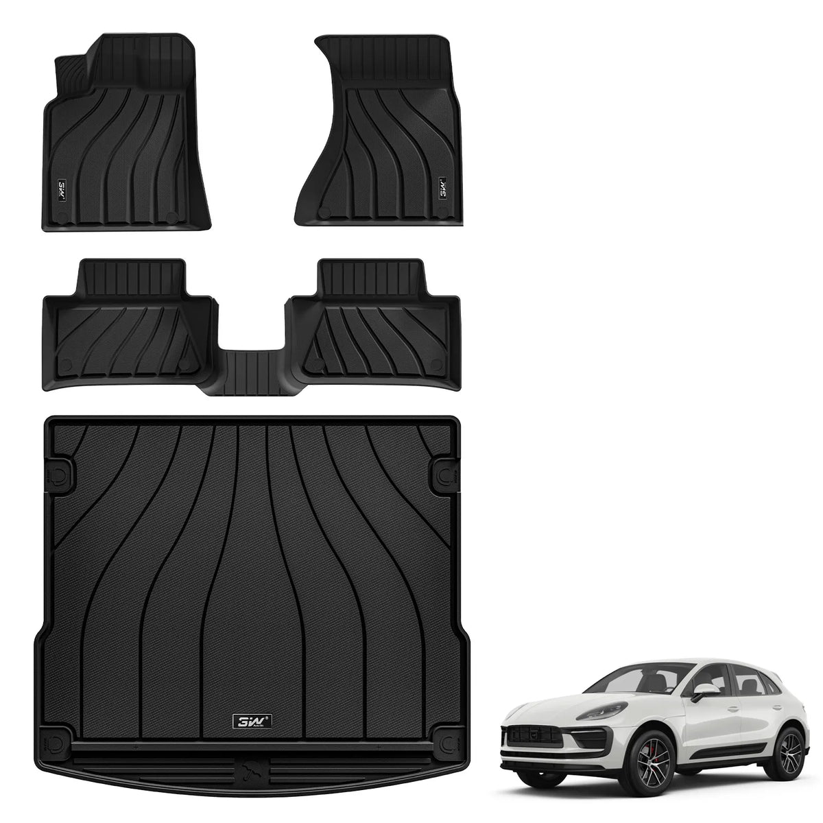 3W Floor Mats & Cargo Mat Porsche Macan S/Turbo/S Diesel/GTS (Not for EV), Max Surface Coverage, Safety Comes First, Easy Installation, Anti-Slip, Easy To Clean, All Weather, Durable TPE Car Mats