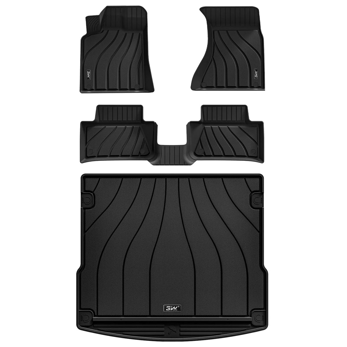 3W Floor Mats & Cargo Mat Porsche Macan S/Turbo/S Diesel/GTS (Not for EV), Max Surface Coverage, Safety Comes First, Easy Installation, Anti-Slip, Easy To Clean, All Weather, Durable TPE Car Mats