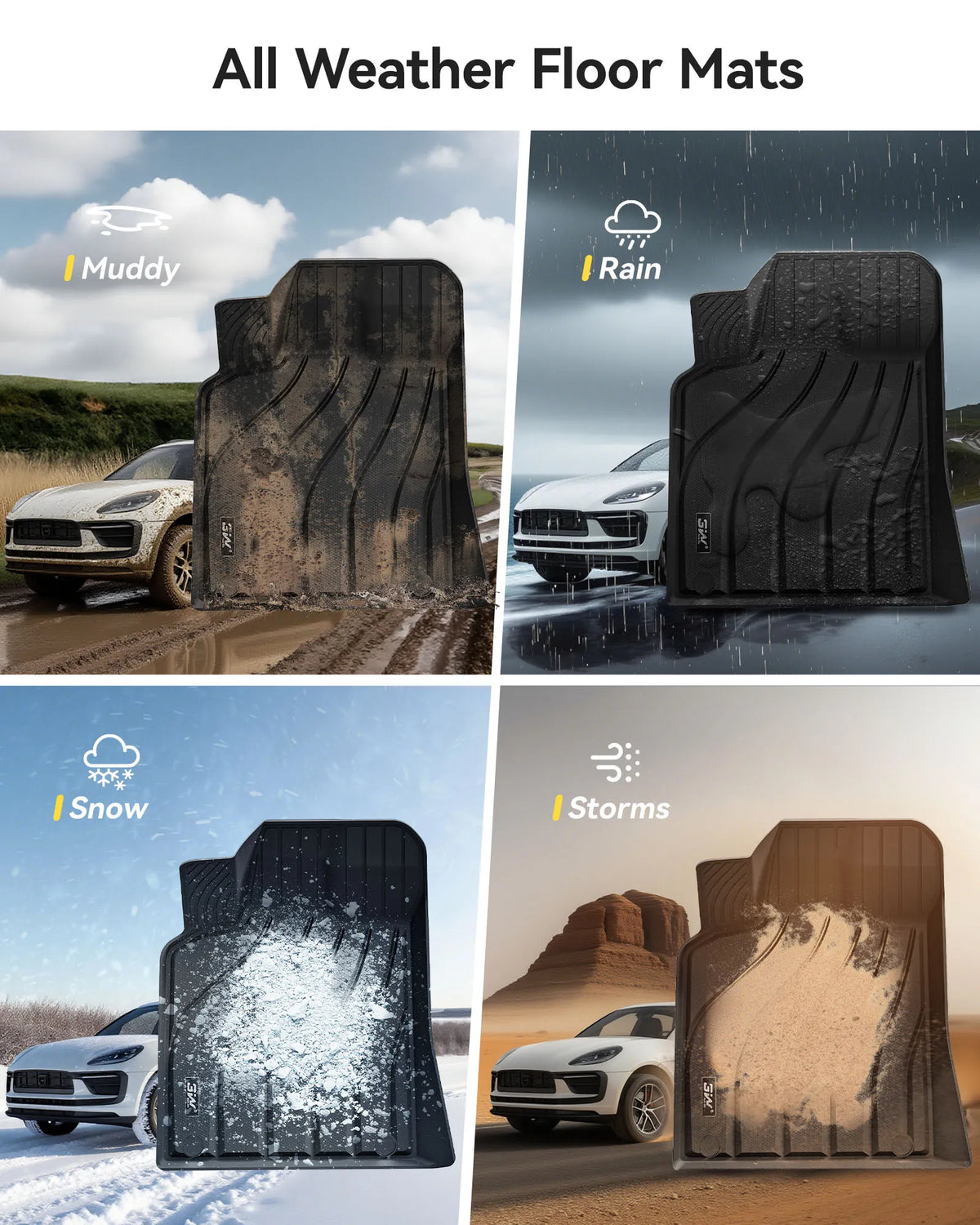 3W Floor Mats & Cargo Mat Porsche Macan S/Turbo/S Diesel/GTS (Not for EV), Max Surface Coverage, Safety Comes First, Easy Installation, Anti-Slip, Easy To Clean, All Weather, Durable TPE Car Mats