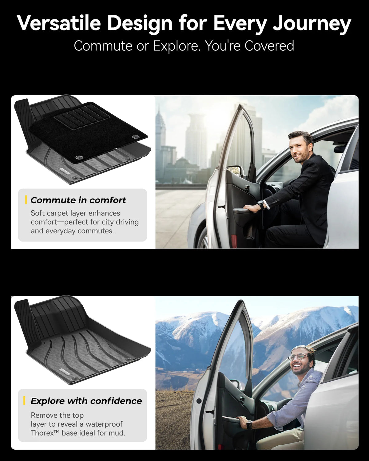 3W Floor Mats with Double-layered Carpet for Macan S/Turbo/S Diesel/GTS (Not for EV), Max Surface Coverage, Safety Comes First, Easy Installation, Anti-Slip, Easy To Clean, All Weather, Durable TPE Car Mats with Detachable Carpet