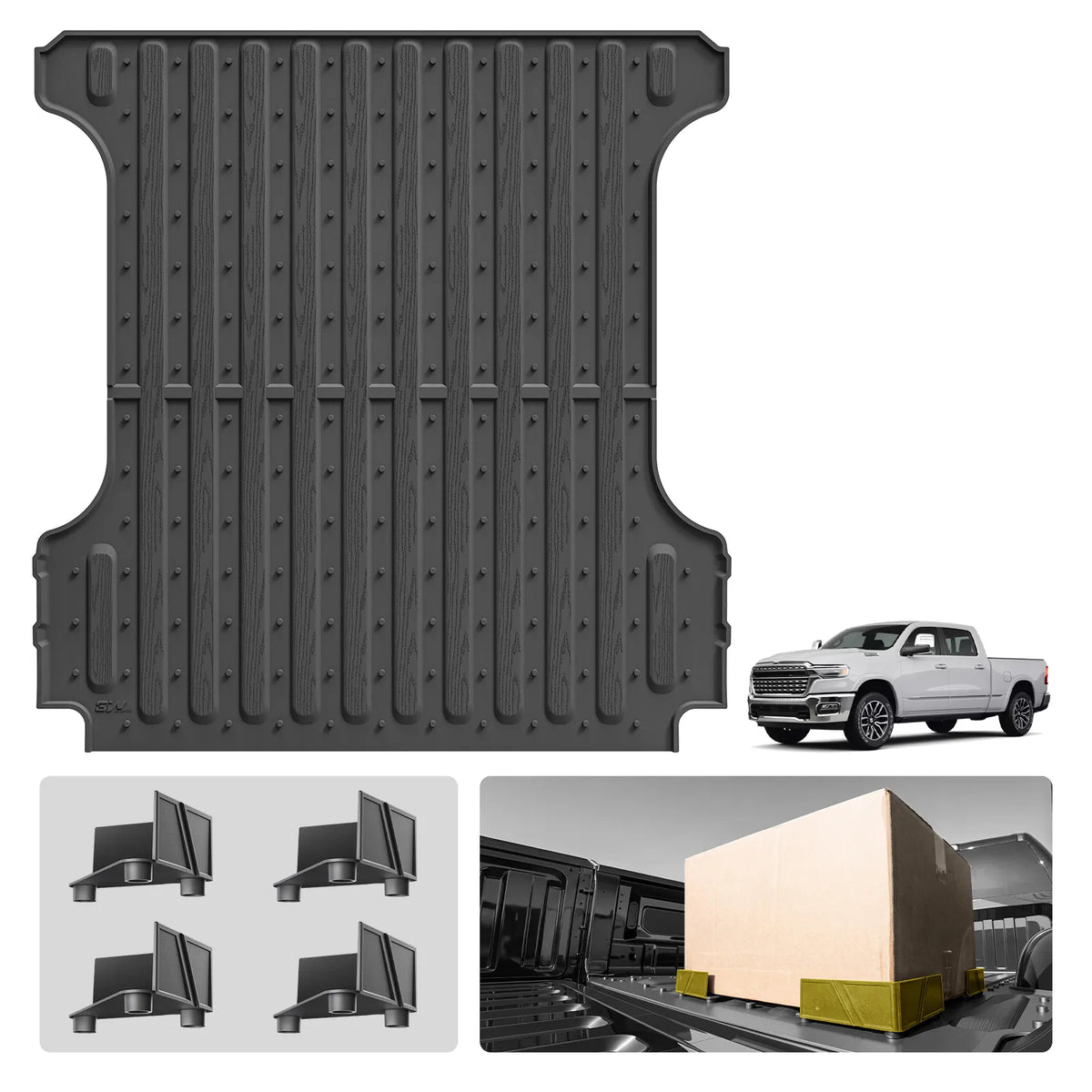 Custom Truck Bed Mat for Dodge Ram 1500/1500 RHO TPE Heavy-Duty All-Weather Liner Fits 5.7 FT / 67.4 Inches Short Bed, Blocks Mud & Spills, Not for Rambox