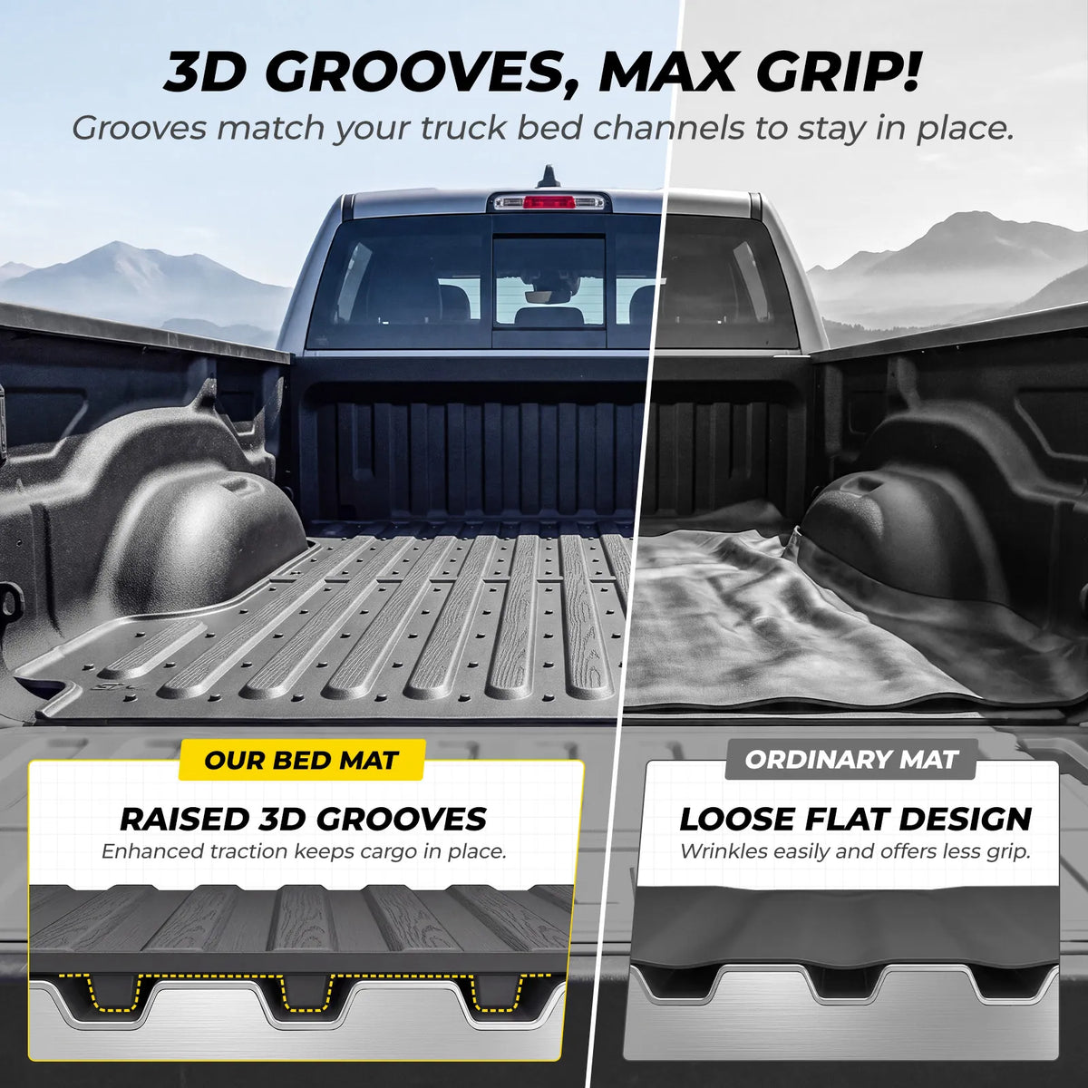 Custom Truck Bed Mat for Dodge Ram 1500/1500 RHO TPE Heavy-Duty All-Weather Liner Fits 5.7 FT / 67.4 Inches Short Bed, Blocks Mud & Spills, Not for Rambox