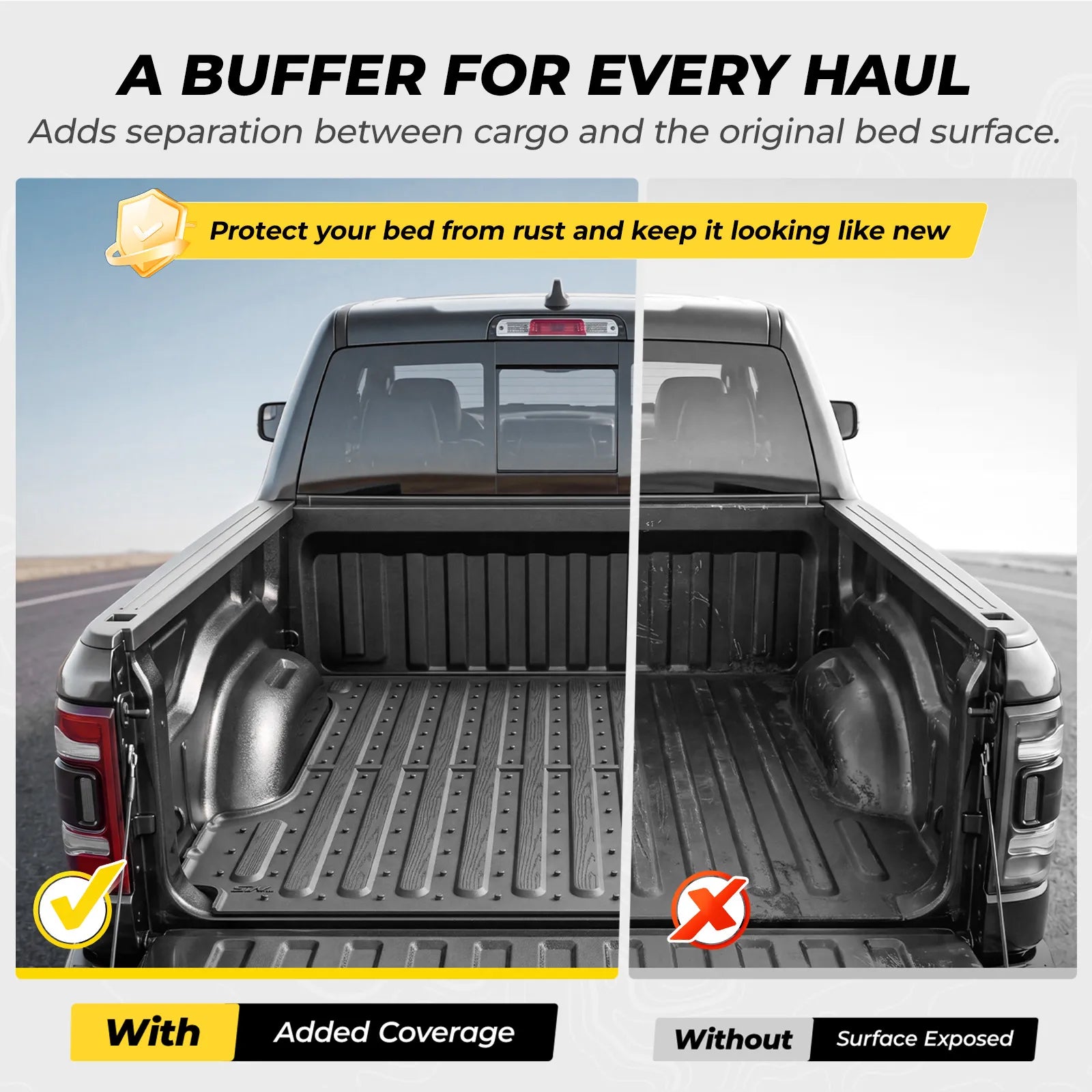 Custom Truck Bed Mat for Dodge Ram 1500/1500 RHO TPE Heavy-Duty All-Weather Liner Fits 5.7 FT / 67.4 Inches Short Bed, Blocks Mud & Spills, Not for Rambox
