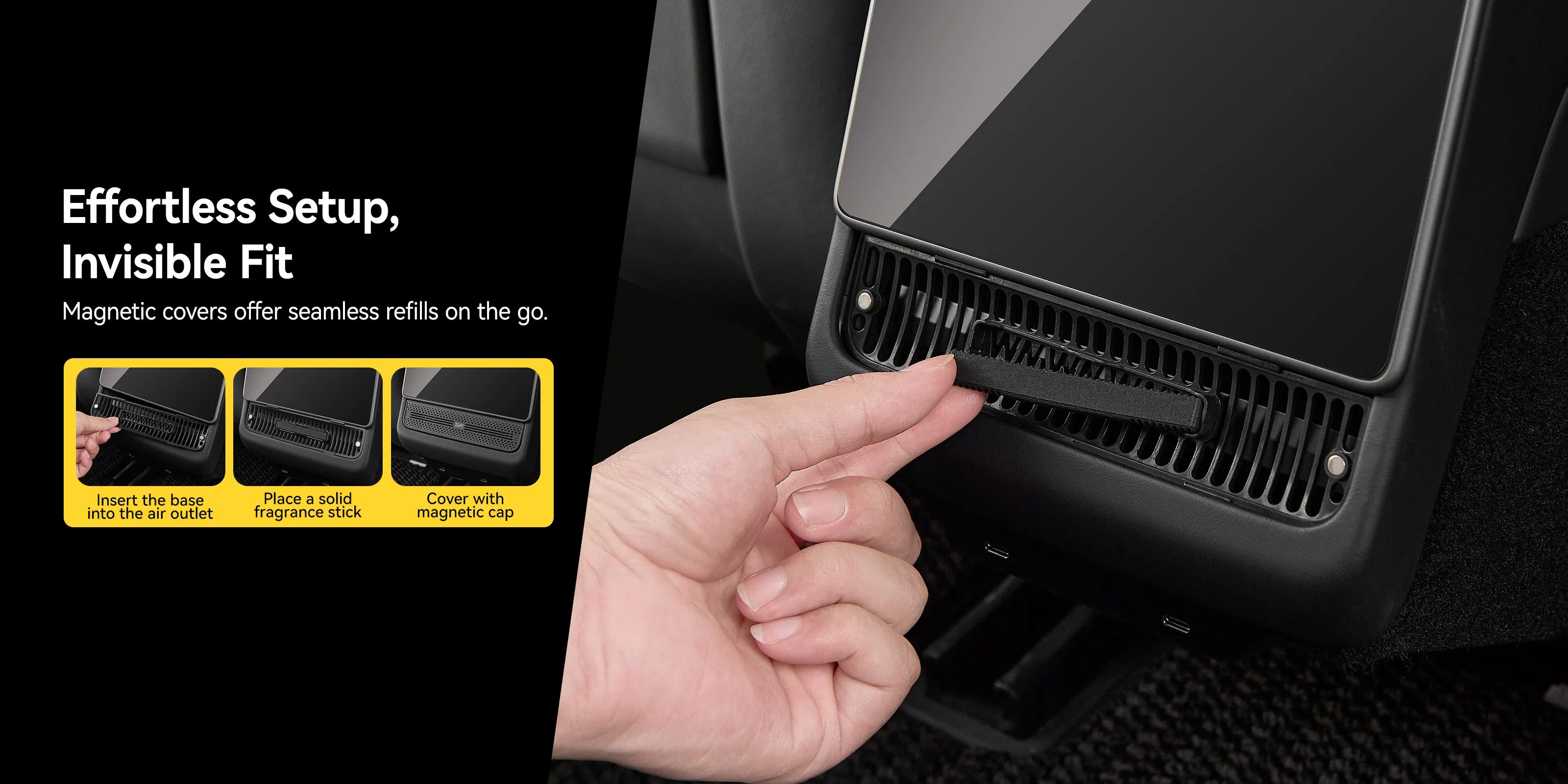 Rear Car Air Vent Freshener  For Tesla Model 3 Highland 2024-2025/ Y Juniper 2025-2026 Damage-Free Installation, OEM-Matched Fit, Long-Lasting Fragrance