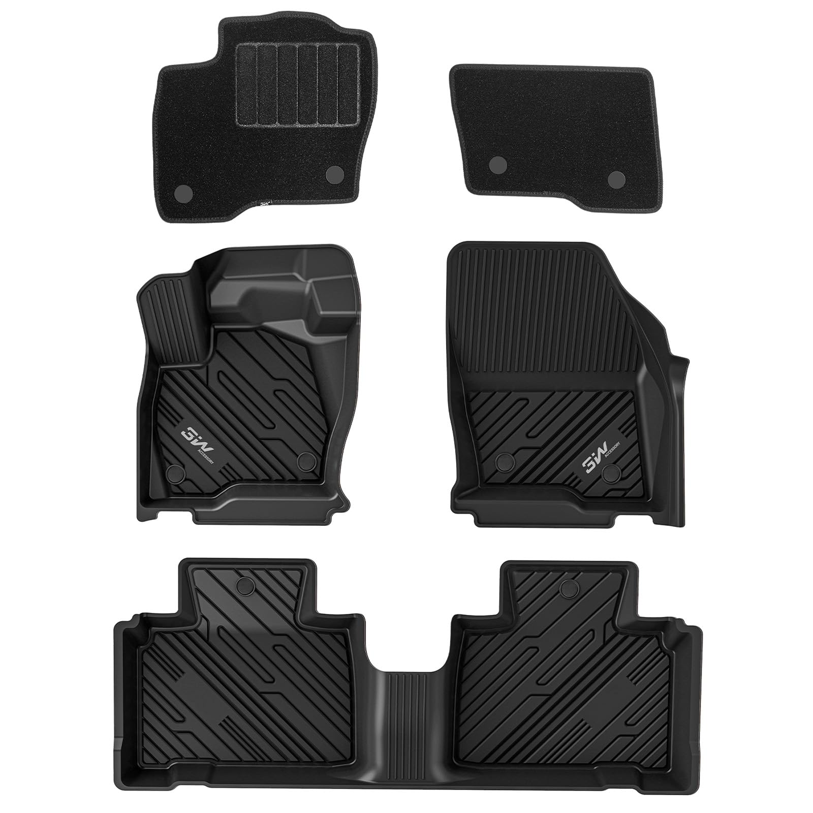 3W Ford Edge 2015-2024 Custom Floor Mats TPE Material & All-Weather Protection Vehicles & Parts 3Wliners 2015-2024 Edge 2015-2024 1st&2nd Row Mats with Front Carpet