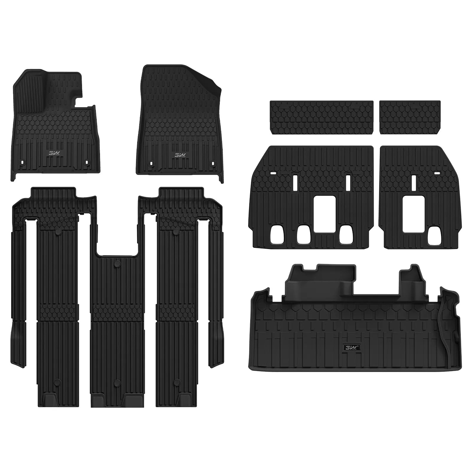 3W Floor Mats & Cargo Liner & Backrest Mats Fit Toyota Sienna 2024-2026 (Only for Platinum Version with Refrigerator) TPE Custom Fit Floor Liner and Trunk Mat for Sienna 7 Seat (w/o Spare tire) Black