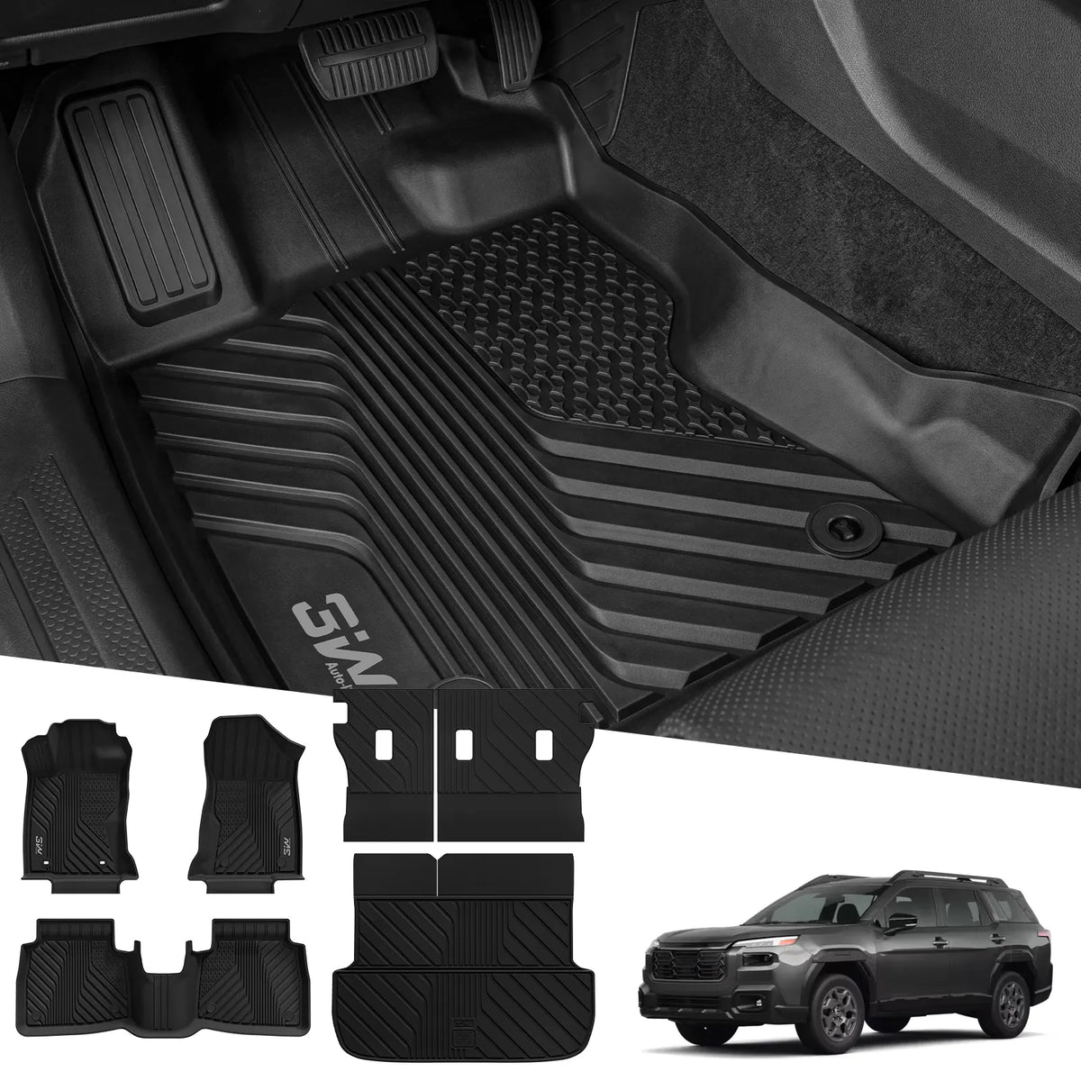 Floor Mats Full Set for 2027 2026 Subaru Outback, Floor Mats Cargo Liner Backrest Mats, All Weather TPE Custom Fit Easy Clean Durable Floor Liners, Car Accessories, Black