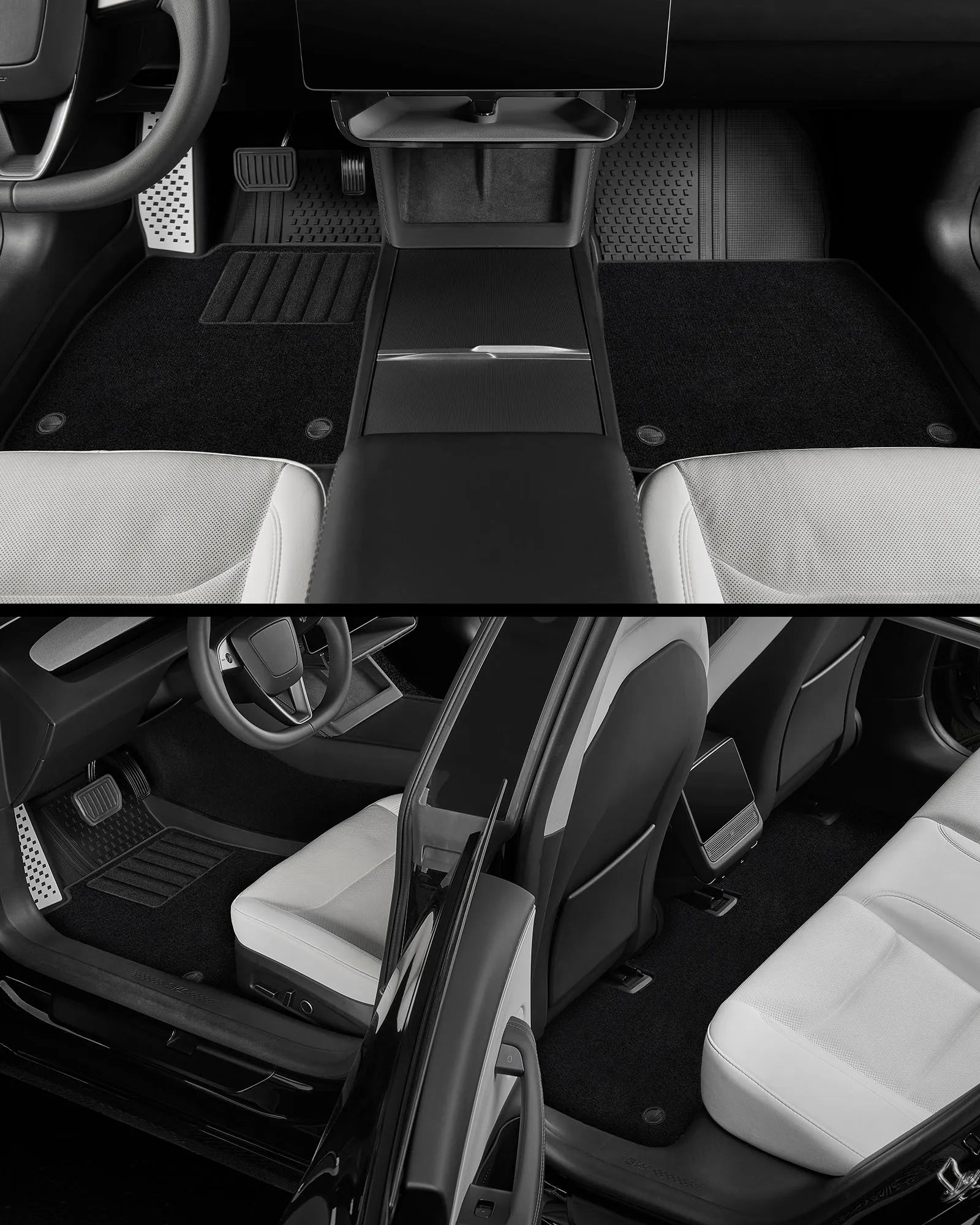3W Tesla Model 3 Floor Mats 2026 2025 2024 with Metal Pedal & Carpets, Full Set with Cargo Liner, Highland All Weather Custom Fit Rear Trunk Mat Accessories Black