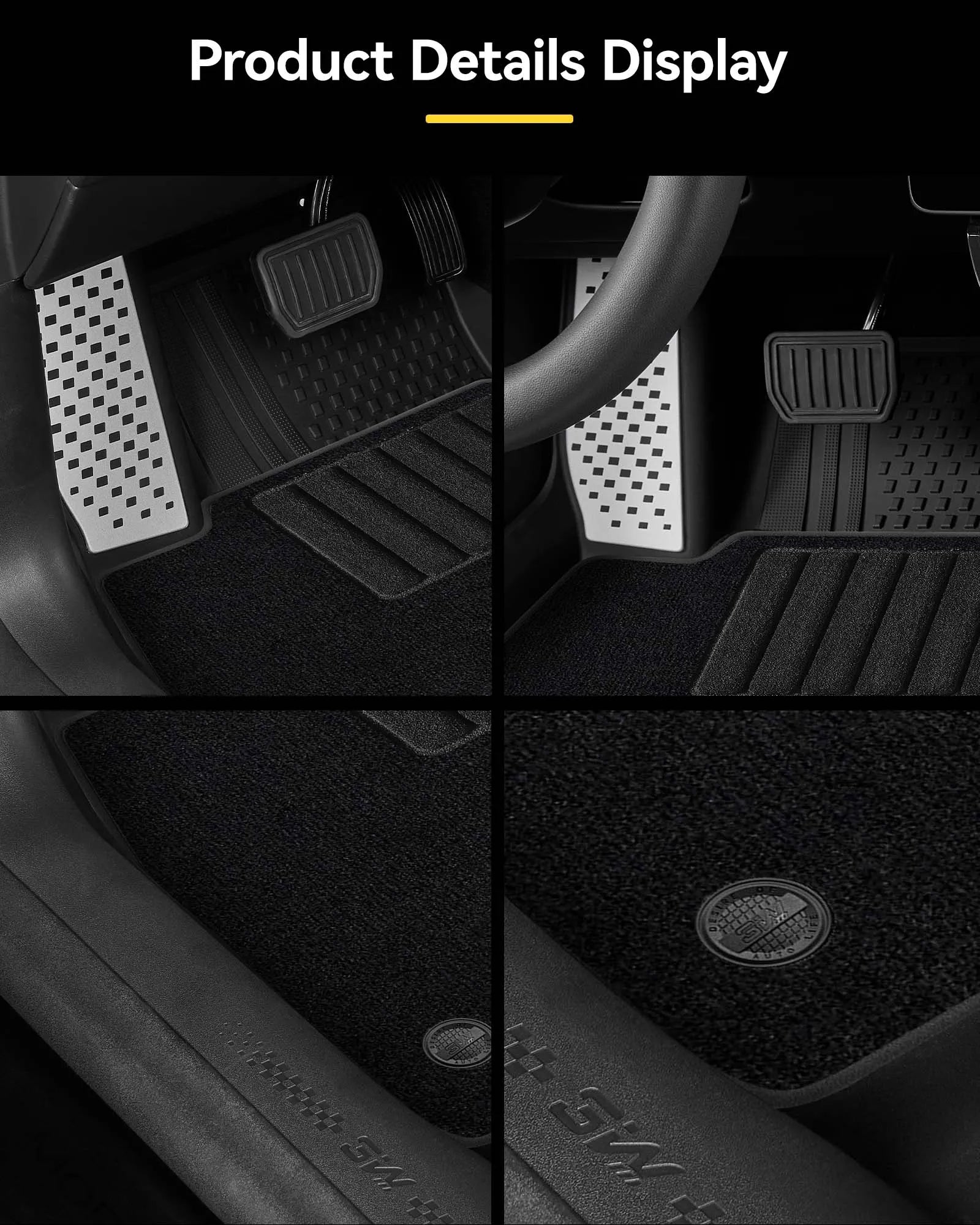 3W Tesla Model 3 Floor Mats 2026 2025 2024 with Metal Pedal & Carpets, Full Set with Cargo Liner, Highland All Weather Custom Fit Rear Trunk Mat Accessories Black