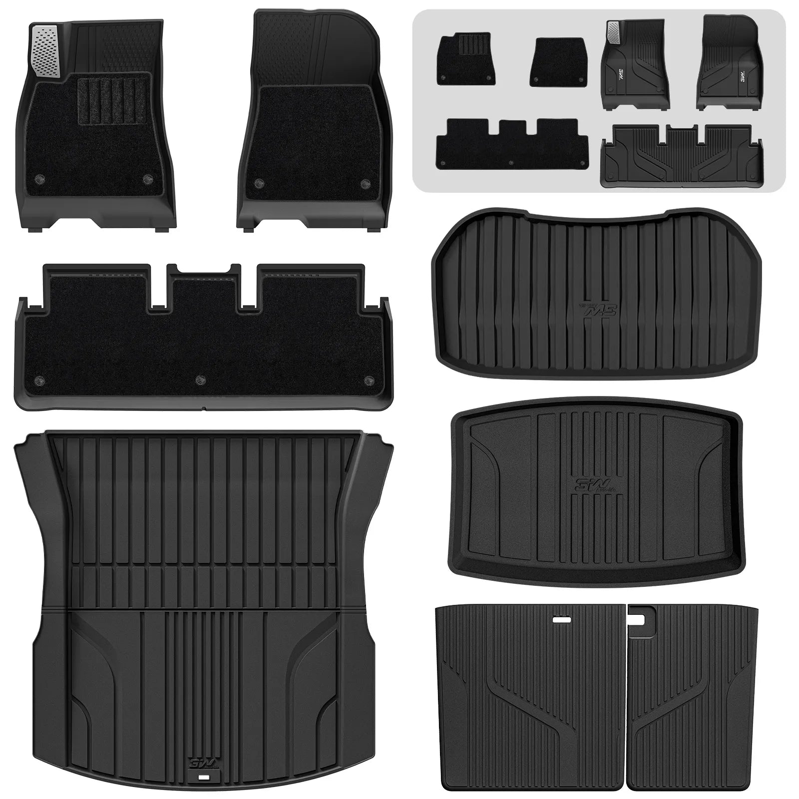 3W Tesla Model 3 Floor Mats 2026 2025 2024 with Metal Pedal & Carpets, Full Set with Cargo Liner, Highland All Weather Custom Fit Rear Trunk Mat Accessories Black