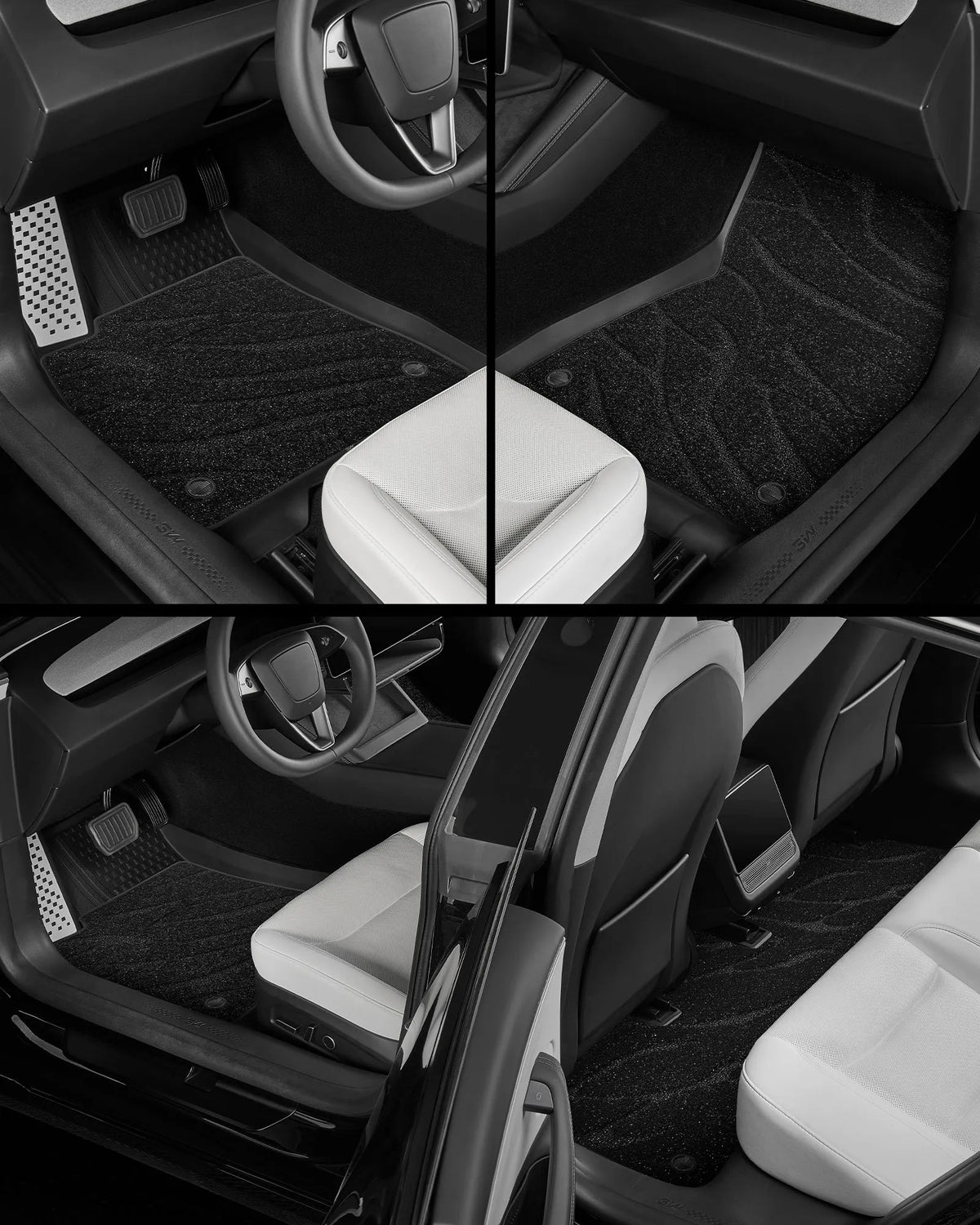 3W Tesla Model 3 Floor Mats 2026 2025 2024 with Metal Pedal & Carpets, Full Set with Cargo Liner, Highland All Weather Custom Fit Rear Trunk Mat Accessories Black