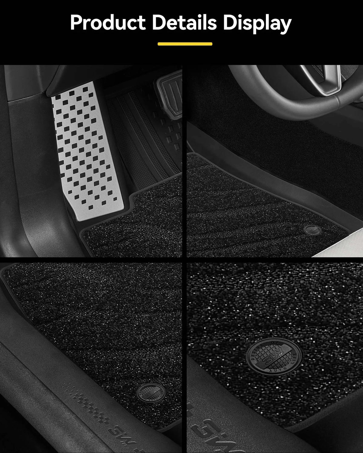 3W Tesla Model 3 Floor Mats 2026 2025 2024 with Metal Pedal & Carpets, Full Set with Cargo Liner, Highland All Weather Custom Fit Rear Trunk Mat Accessories Black
