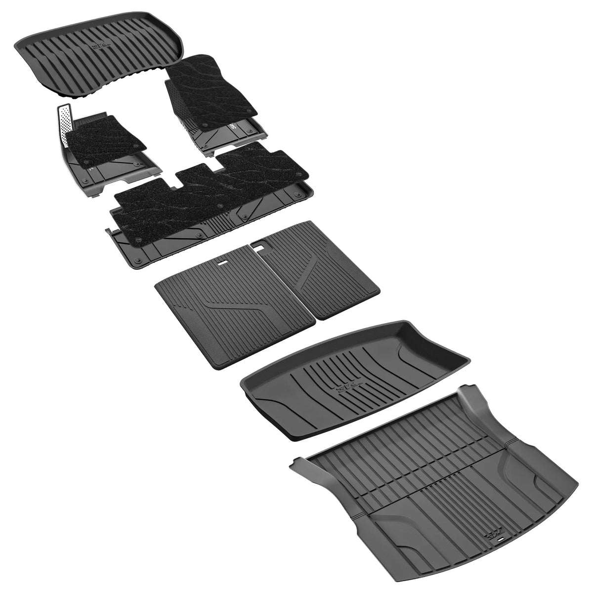 3W Tesla Model 3 Floor Mats 2026 2025 2024 with Metal Pedal & Carpets, Full Set with Cargo Liner, Highland All Weather Custom Fit Rear Trunk Mat Accessories Black