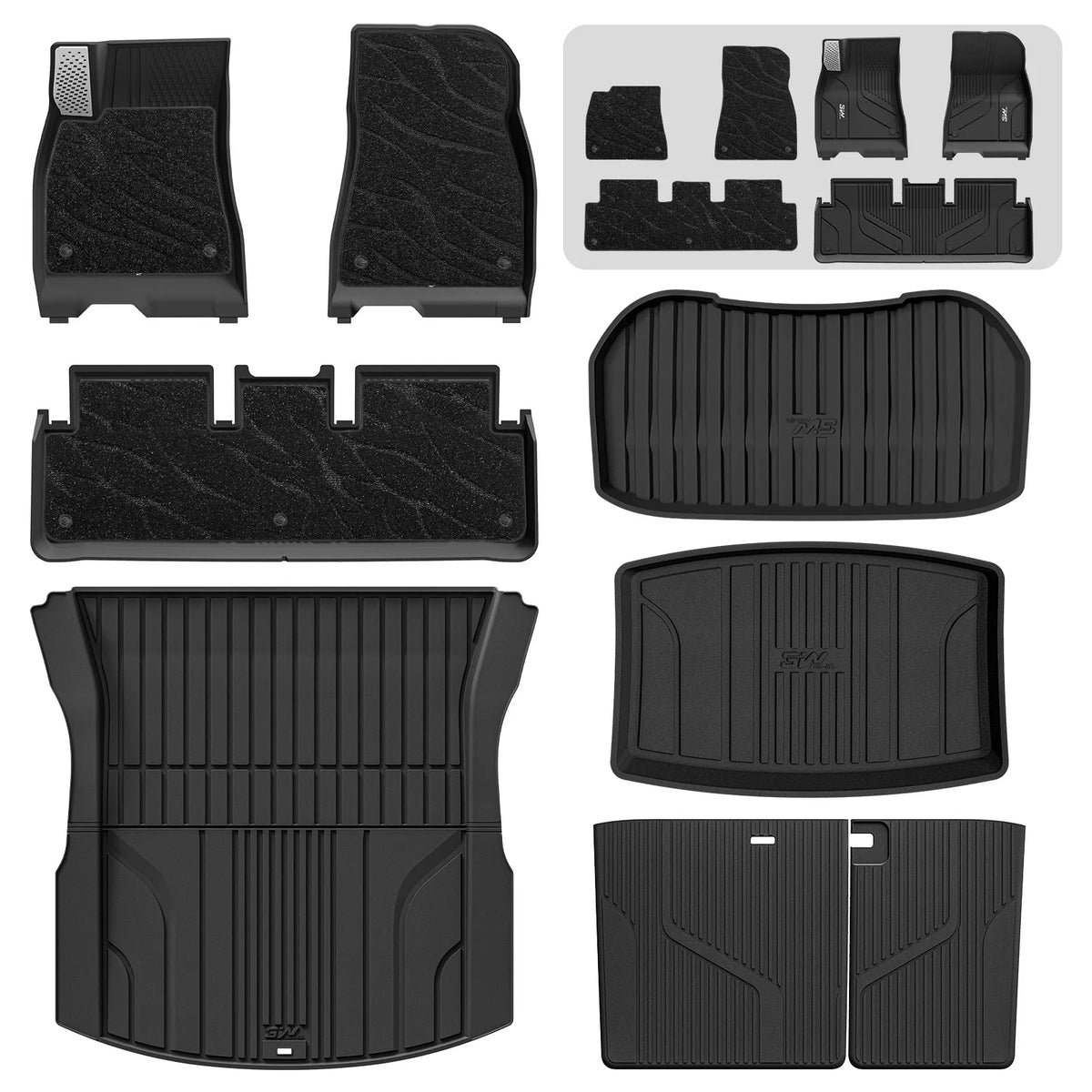 3W Tesla Model 3 Floor Mats 2026 2025 2024 with Metal Pedal & Carpets, Full Set with Cargo Liner, Highland All Weather Custom Fit Rear Trunk Mat Accessories Black