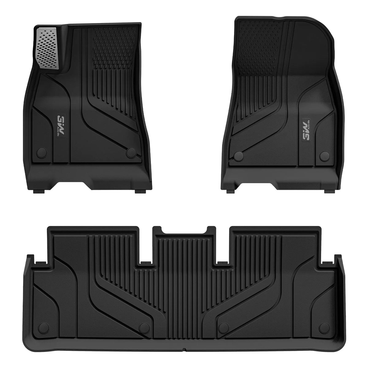 3W Tesla Model 3 Highland New Generation Custom 1&2 Row Floor Mats with Aluminum Accents TPE Material & All-Weather Protection Vehicles & Parts 3Wliners 2024 2025 2026 Car Accessories Black