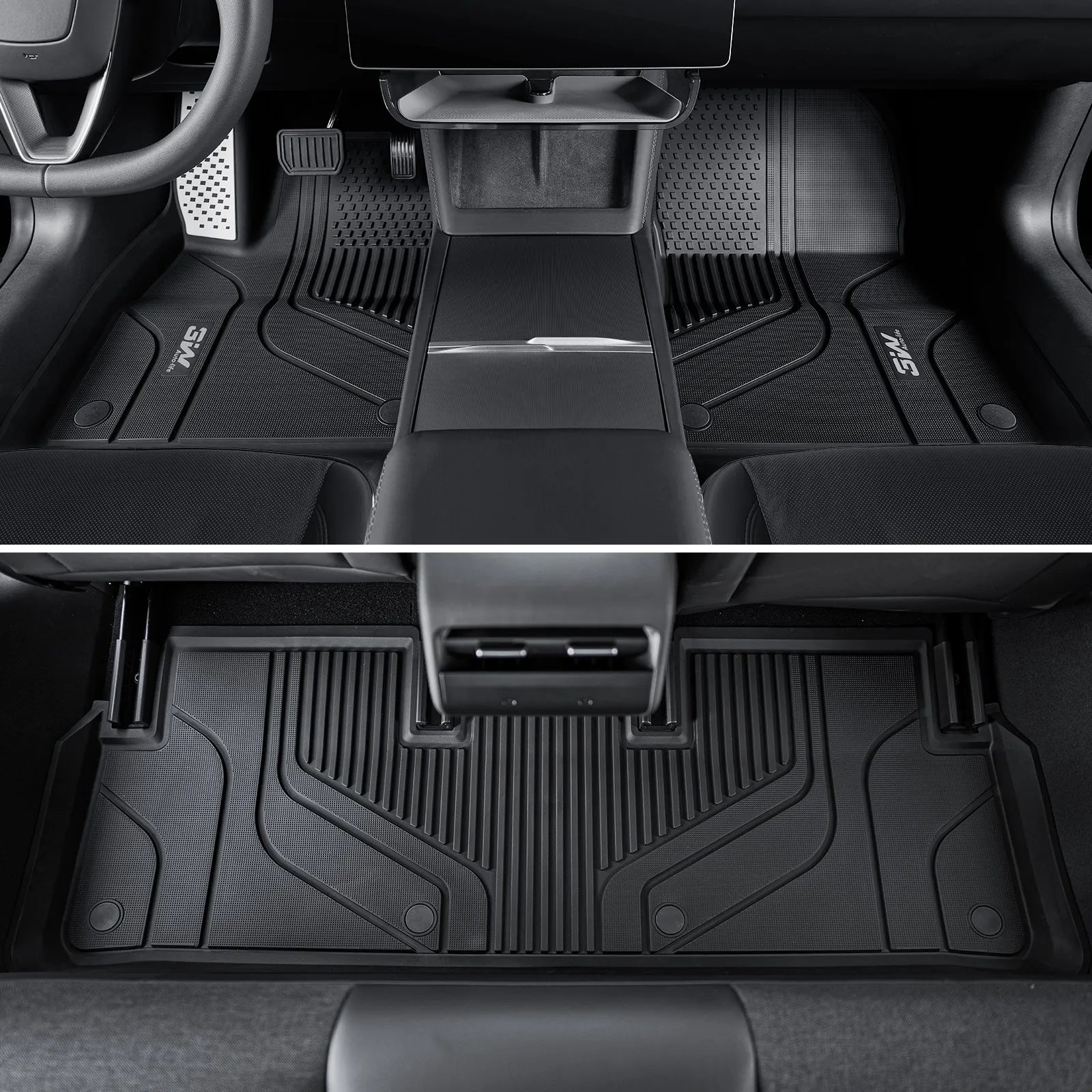 3W Tesla Model 3 Highland New Generation Custom 1&2 Row Floor Mats with Aluminum Accents TPE Material & All-Weather Protection Vehicles & Parts 3Wliners 2024 2025 2026 Car Accessories Black