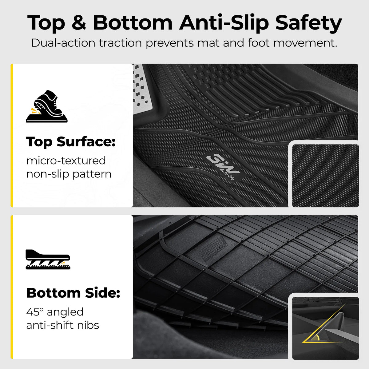 3W Tesla Model 3 Highland New Generation Custom 1&2 Row Floor Mats with Aluminum Accents TPE Material & All-Weather Protection Vehicles & Parts 3Wliners 2024 2025 2026 Car Accessories Black