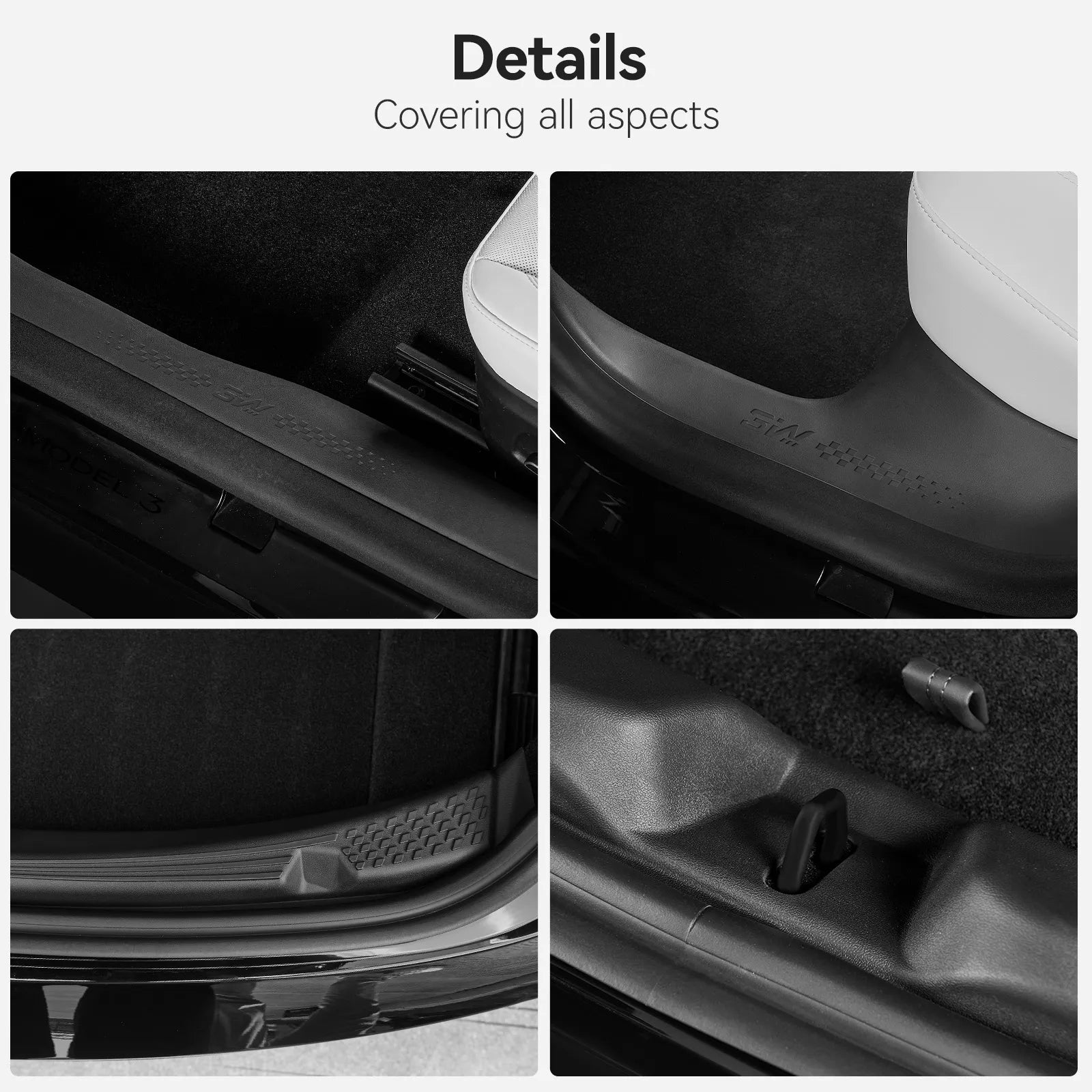 3W Tesla Model 3 Highland 2024-2026 Door Sill Guards 5PCS Trunk Protector Custom Fit Car Accessories TPE Anti-Kick Door Entry Cover