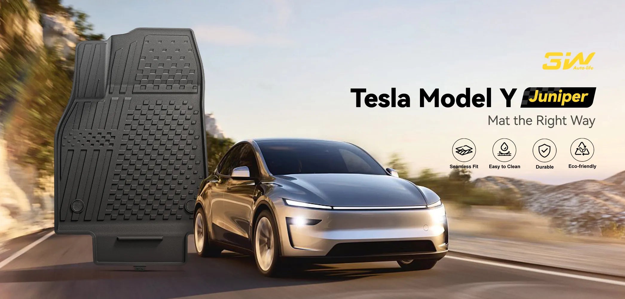 3W Tesla Model Y Juniper 2025 2026 Custom TPE Floor Mats All-Weather Protection 5-Seater