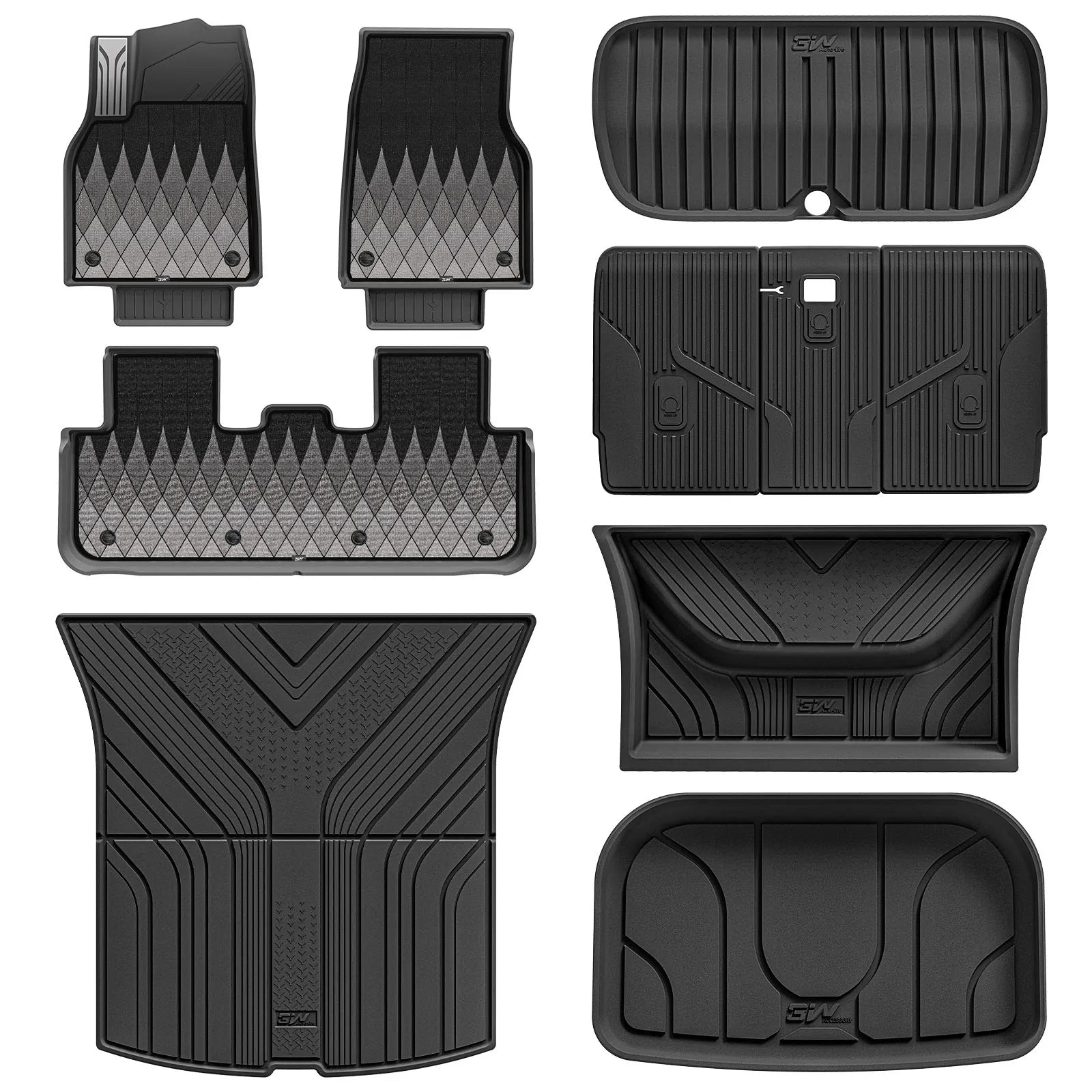 3W Tesla Model Y Juniper Floor Mats, 9PCS with Double Layered Carpets, New Astro Grid Design Carpet, Mental Pedal, Double Layer, 2025 2026 Model Y Acecessories, TPE All Weather Waterproof Custom Fit Automotive Liners, Seat Back Protector