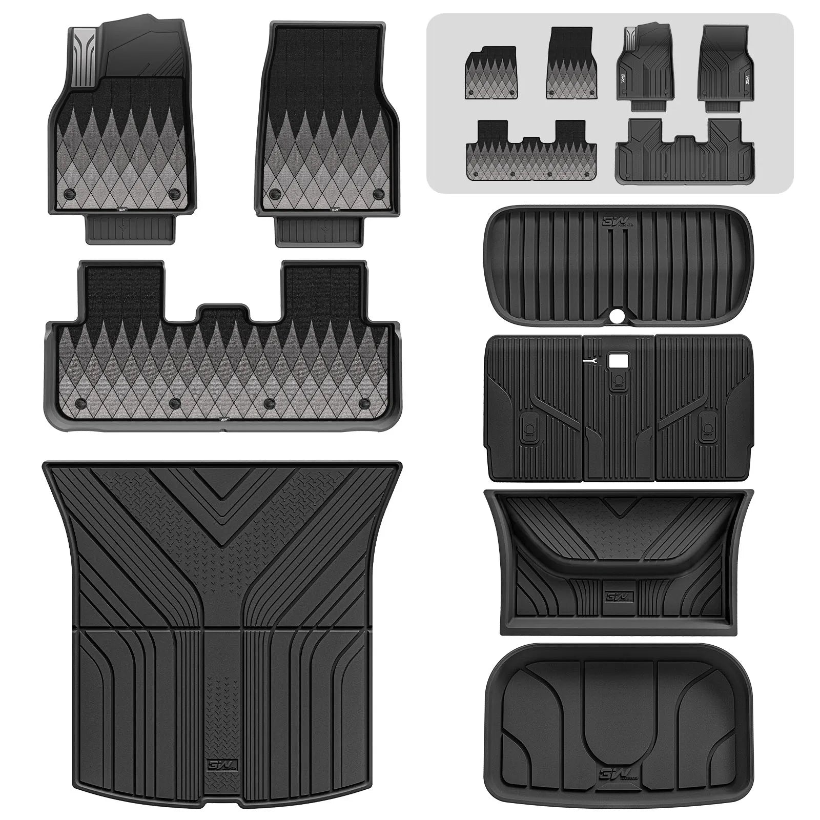 3W Tesla Model Y Juniper Floor Mats, 9PCS with Double Layered Carpets, New Astro Grid Design Carpet, Mental Pedal, Double Layer, 2025 2026 Model Y Acecessories, TPE All Weather Waterproof Custom Fit Automotive Liners, Seat Back Protector
