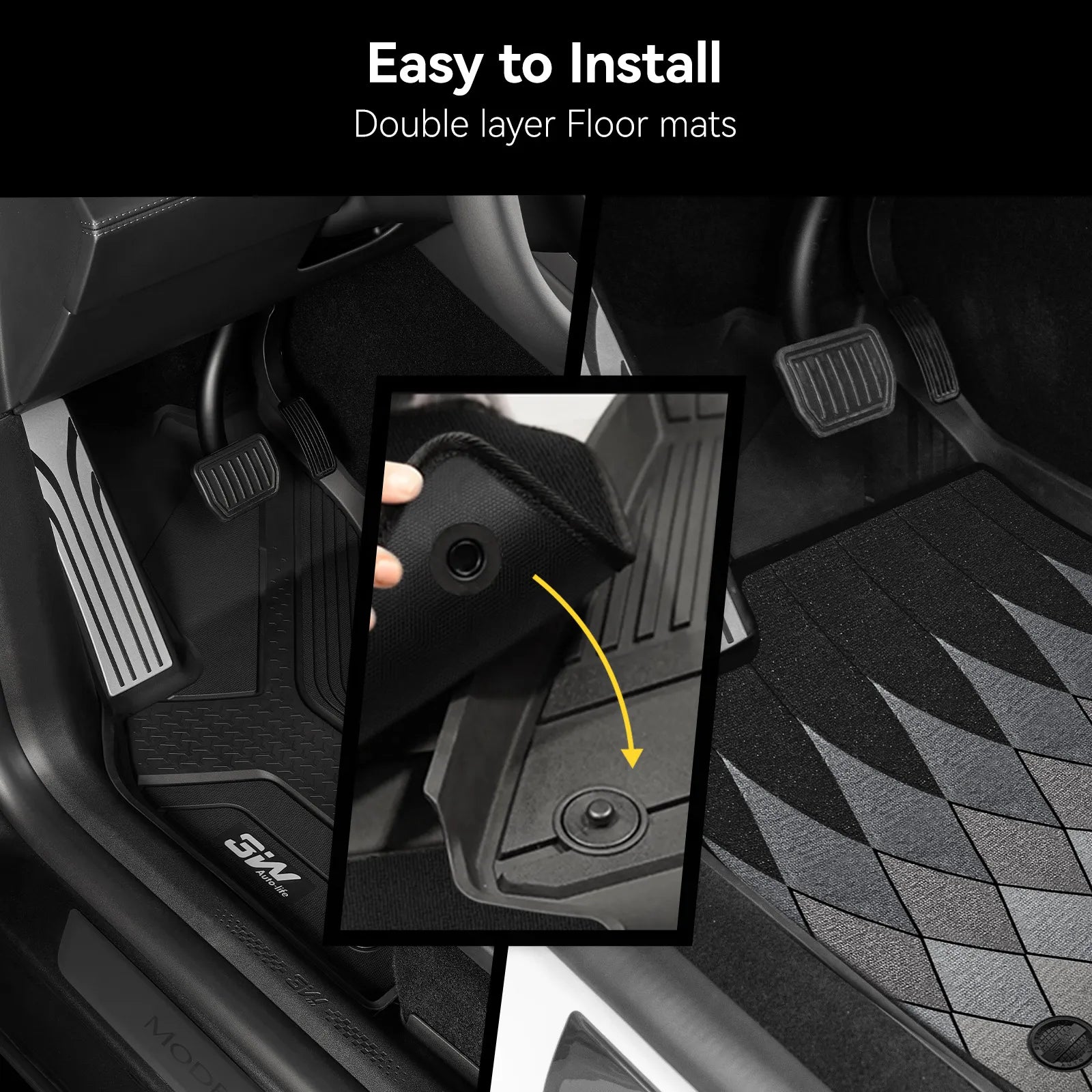 3W Tesla Model Y Juniper Floor Mats, 9PCS with Double Layered Carpets, New Astro Grid Design Carpet, Mental Pedal, Double Layer, 2025 2026 Model Y Acecessories, TPE All Weather Waterproof Custom Fit Automotive Liners, Seat Back Protector