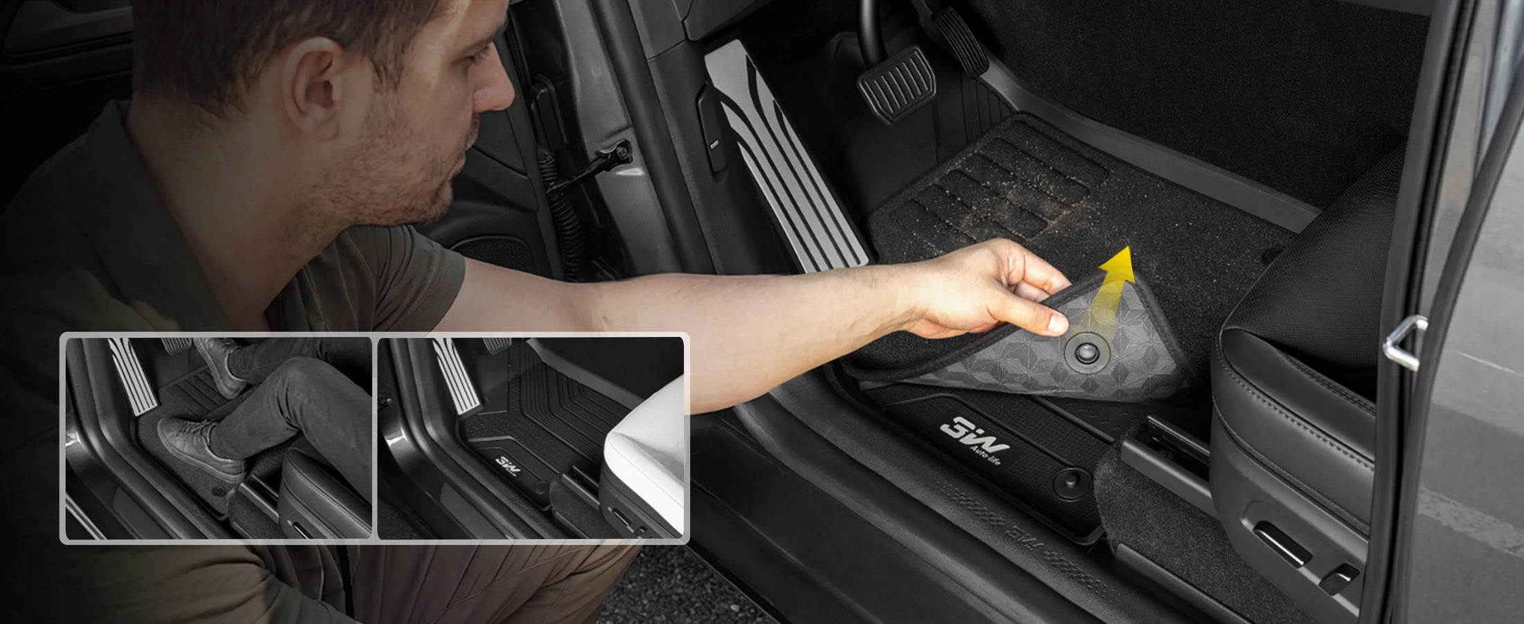 3W Tesla Model Y Juniper Premium / Performance Custom Floor Mats 1 & 2 Row Car Mats with Double Layer Detachable Carpet Car Accessories Black TPE Mats All Weather Protection Snap On Easy Install