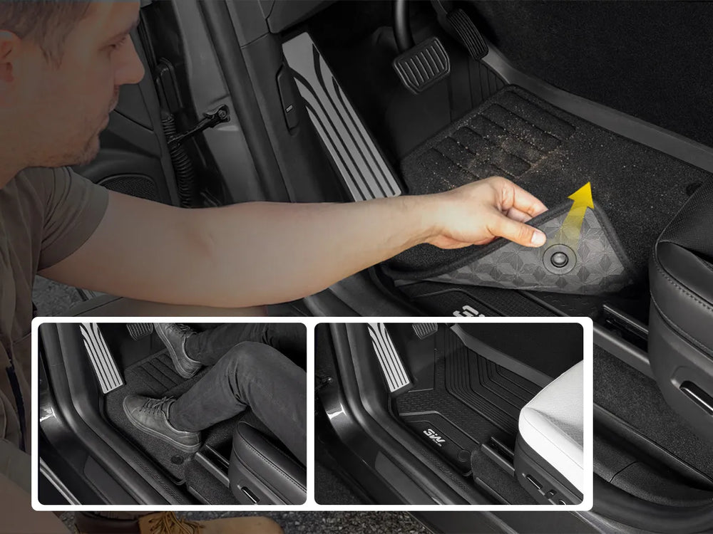3W Tesla Model Y Juniper Premium / Performance Custom Floor Mats 1 & 2 Row Car Mats with Double Layer Detachable Carpet Car Accessories Black TPE Mats All Weather Protection Snap In Easy Install